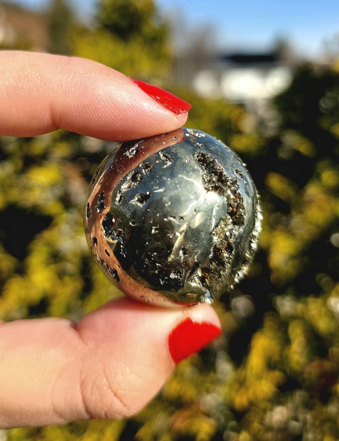 Druzy Pyrite Sphere | Sparkling Fool’s Gold Crystal Ball | Natural Metallic Mineral Specimen Decor