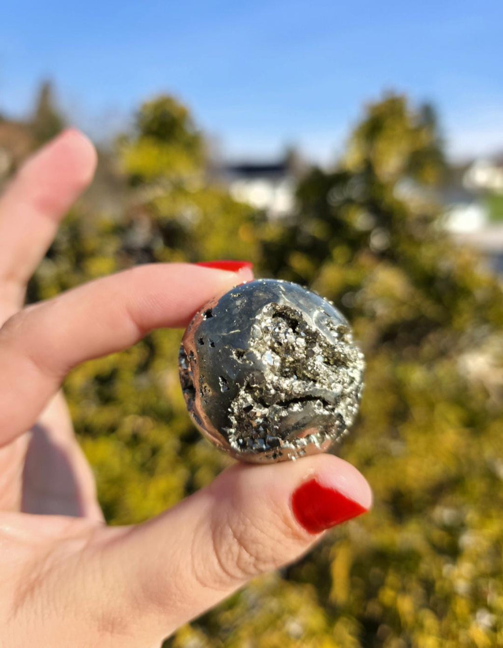 Druzy Pyrite Sphere | Sparkling Fool’s Gold Crystal Ball | Natural Metallic Mineral Specimen Decor