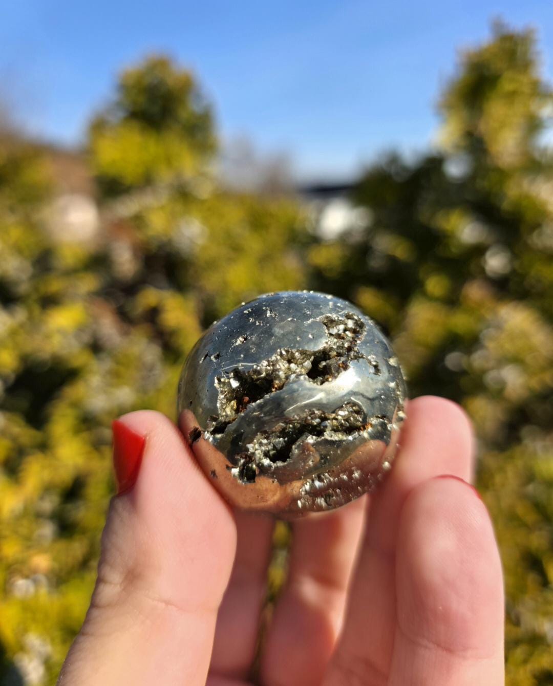 Druzy Pyrite Sphere | Sparkling Fool’s Gold Crystal Ball | Natural Metallic Mineral Specimen Decor