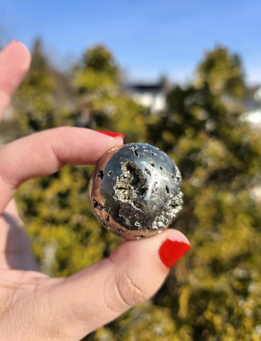 Druzy Pyrite Sphere | Sparkling Fool’s Gold Crystal Ball | Natural Metallic Mineral Specimen Decor