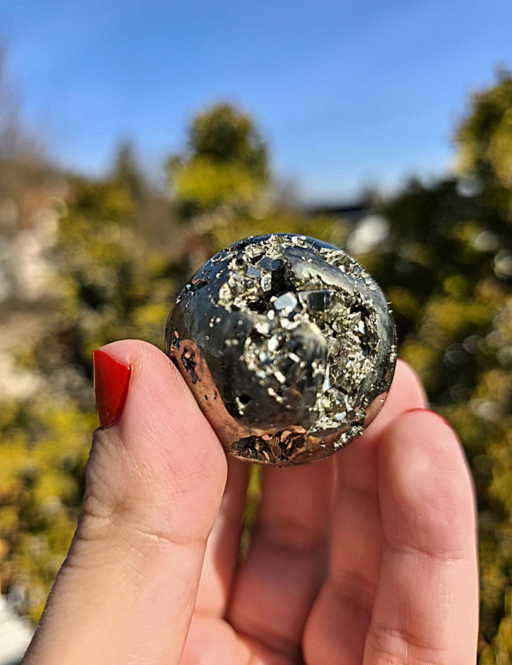 Druzy Pyrite Sphere | Sparkling Fool’s Gold Crystal Ball | Natural Metallic Mineral Specimen Decor