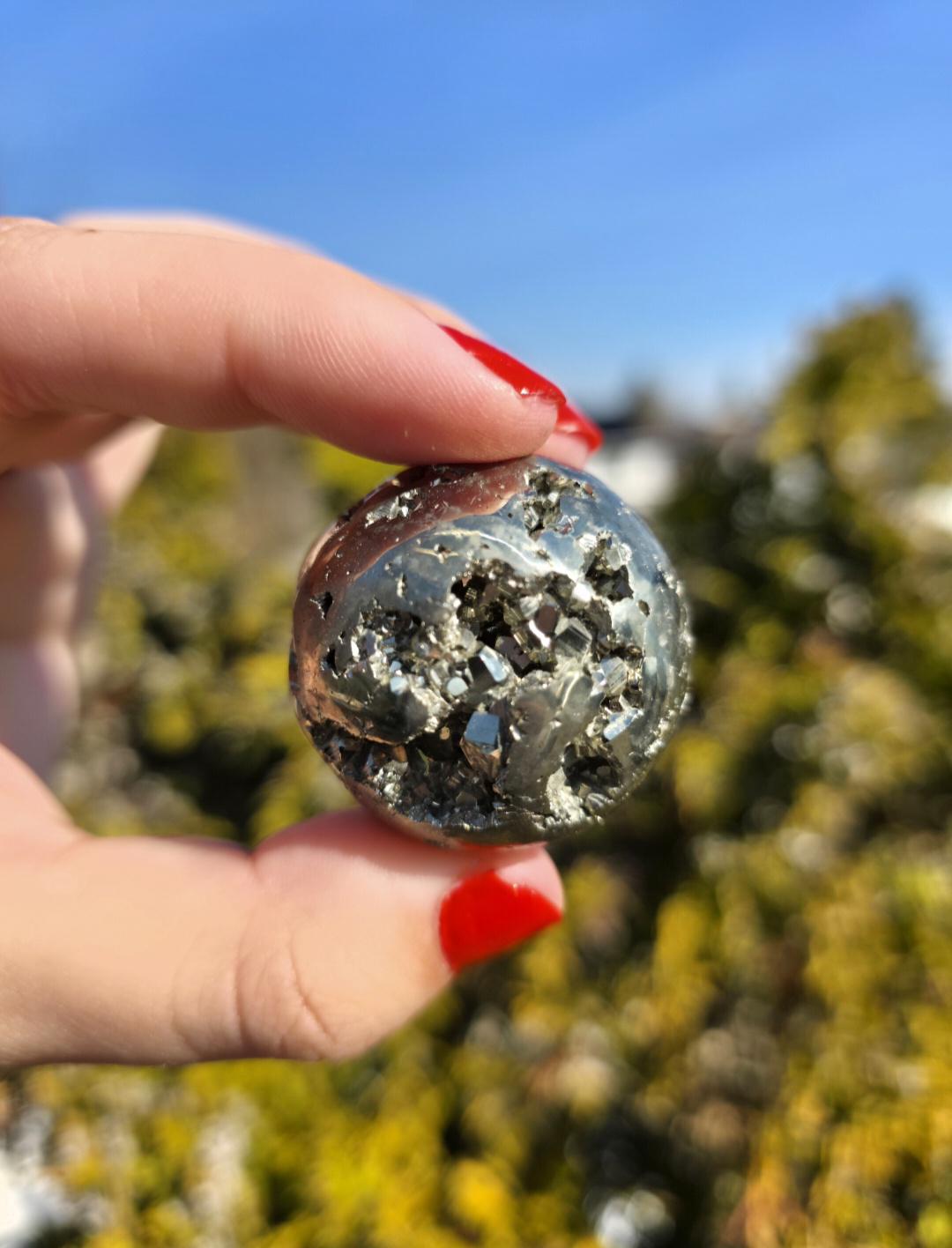 Druzy Pyrite Sphere | Sparkling Fool’s Gold Crystal Ball | Natural Metallic Mineral Specimen Decor