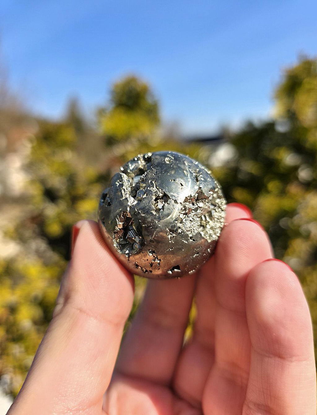 Druzy Pyrite Sphere | Sparkling Fool’s Gold Crystal Ball | Natural Metallic Mineral Specimen Decor