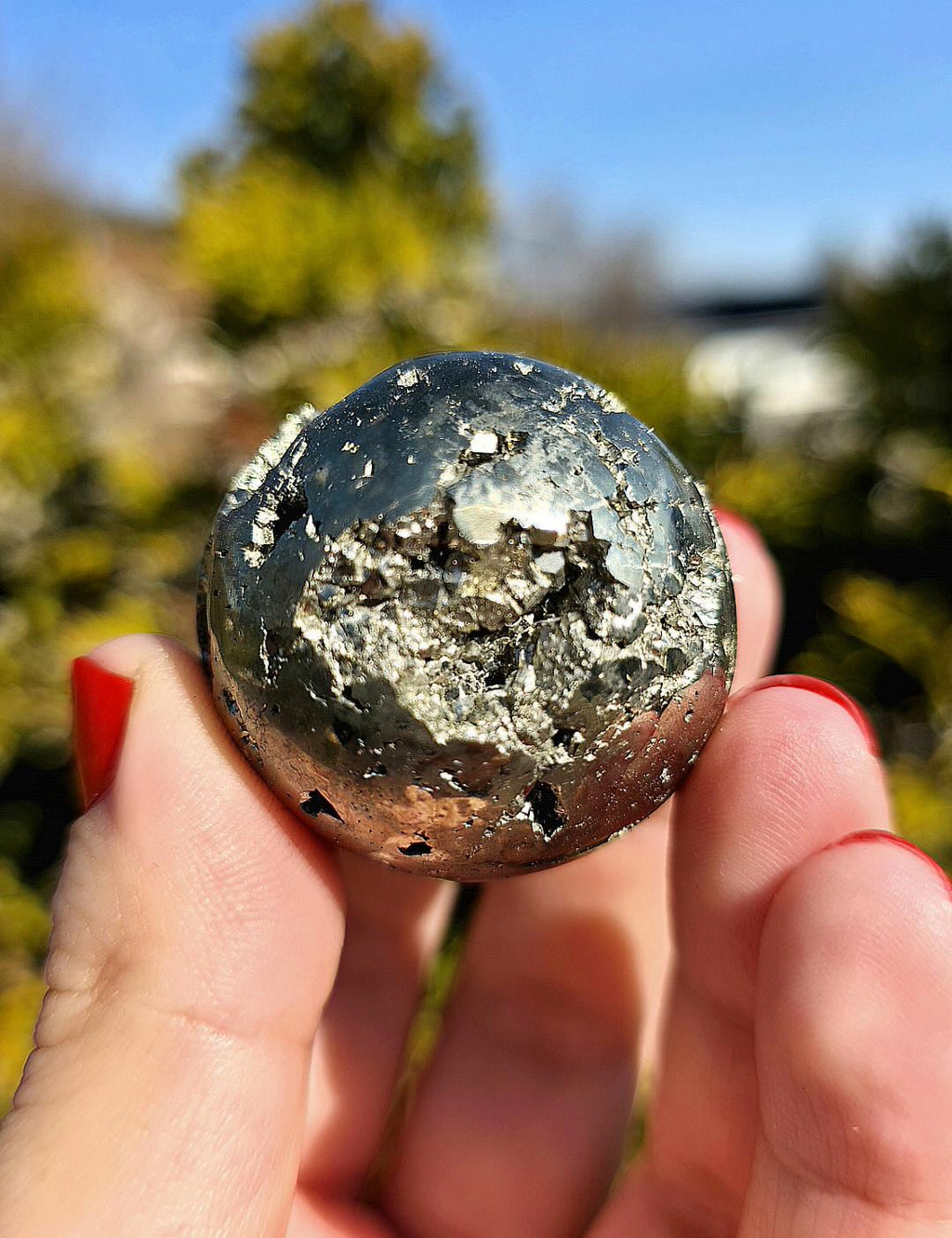 Druzy Pyrite Sphere | Sparkling Fool’s Gold Crystal Ball | Natural Metallic Mineral Specimen Decor