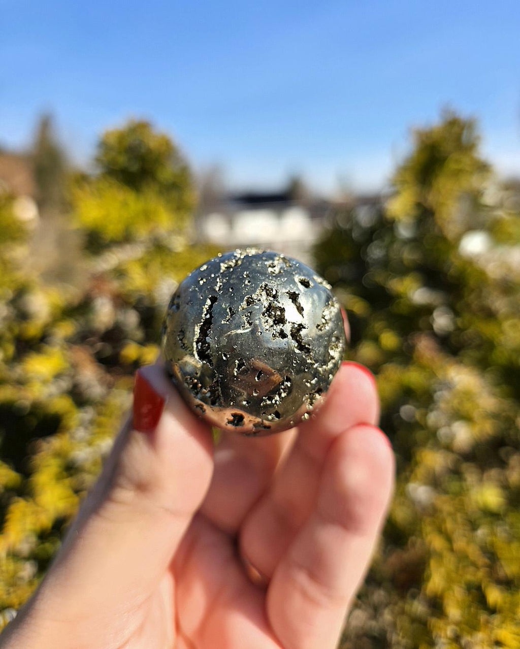 Druzy Pyrite Sphere | Sparkling Fool’s Gold Crystal Ball | Natural Metallic Mineral Specimen Decor