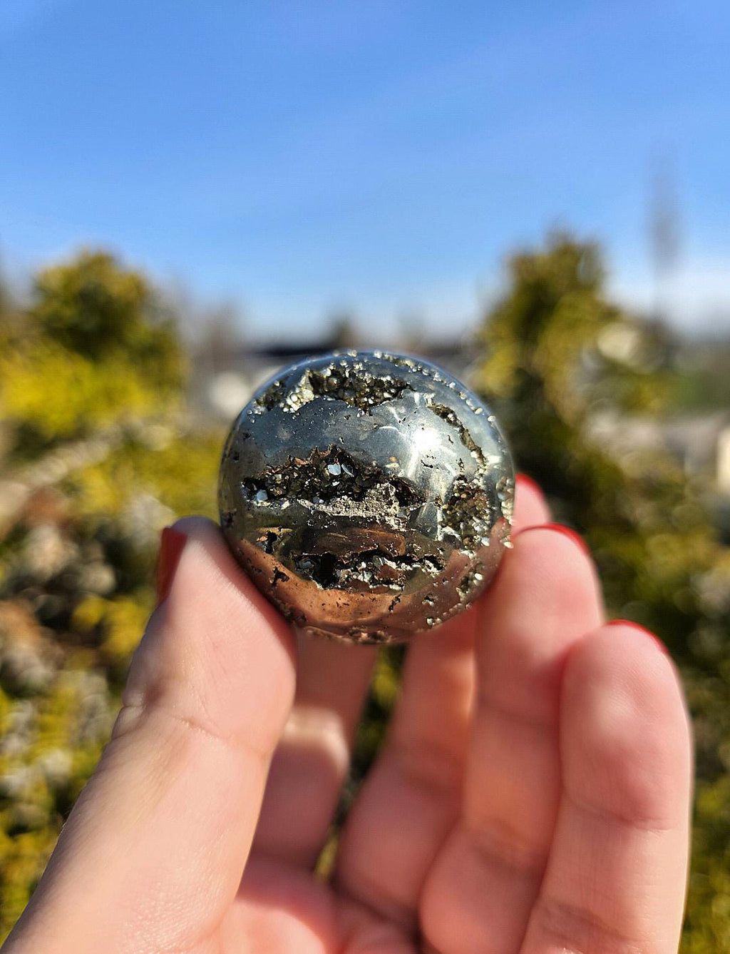 Druzy Pyrite Sphere | Sparkling Fool’s Gold Crystal Ball | Natural Metallic Mineral Specimen Decor