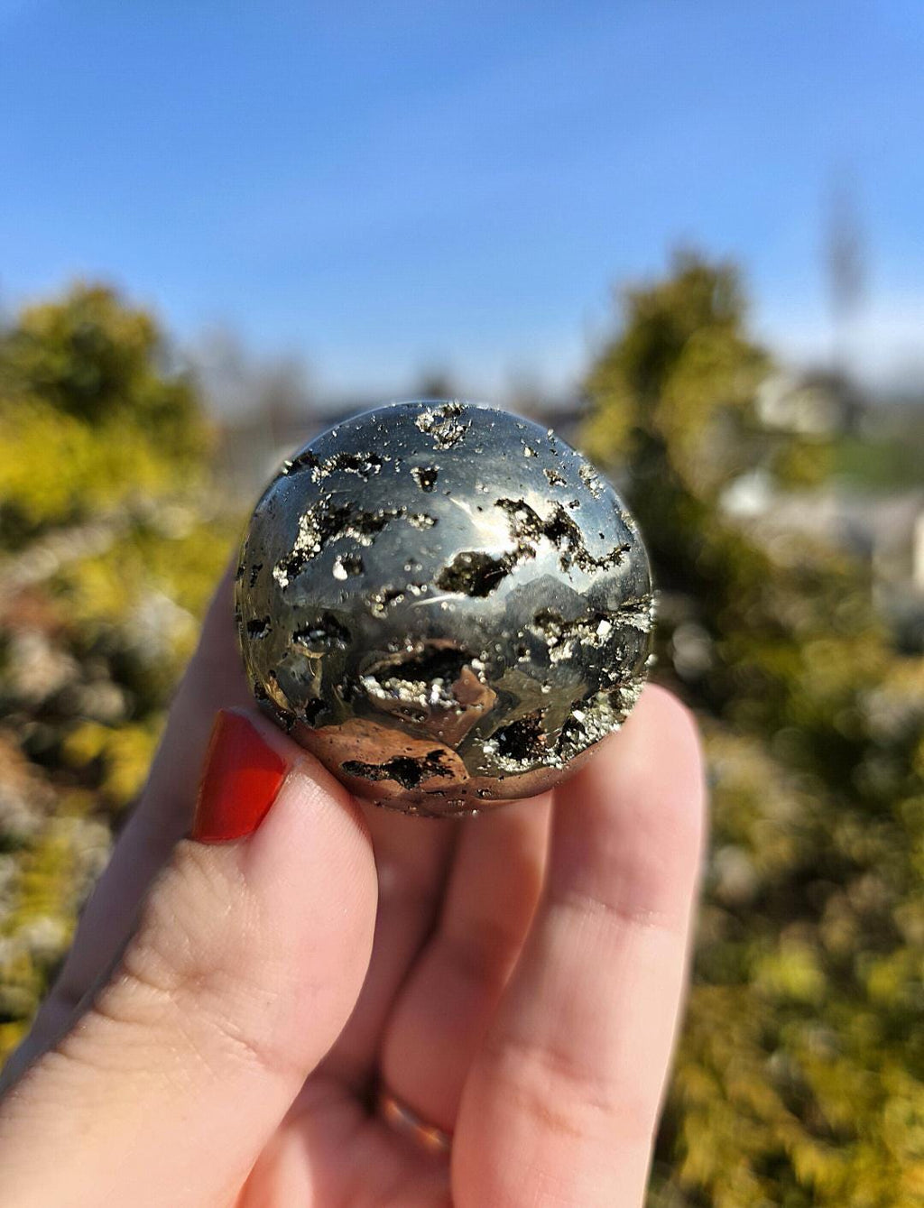 Druzy Pyrite Sphere | Sparkling Fool’s Gold Crystal Ball | Natural Metallic Mineral Specimen Decor