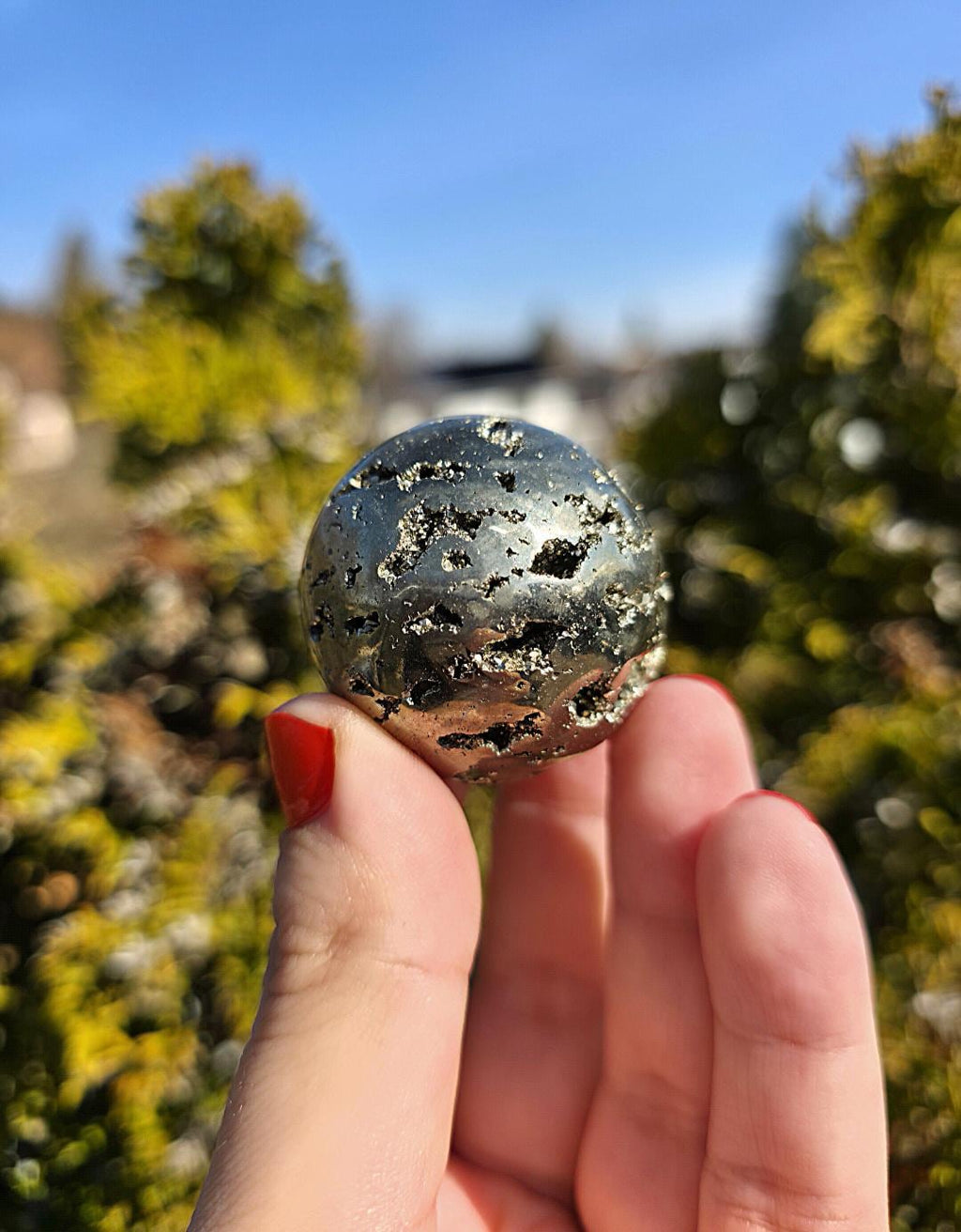 Druzy Pyrite Sphere | Sparkling Fool’s Gold Crystal Ball | Natural Metallic Mineral Specimen Decor