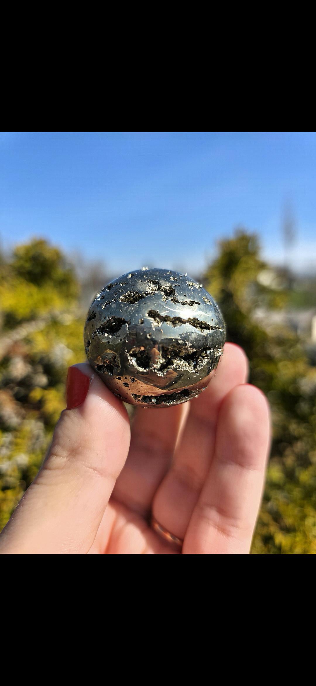 Druzy Pyrite Sphere | Sparkling Fool’s Gold Crystal Ball | Natural Metallic Mineral Specimen Decor