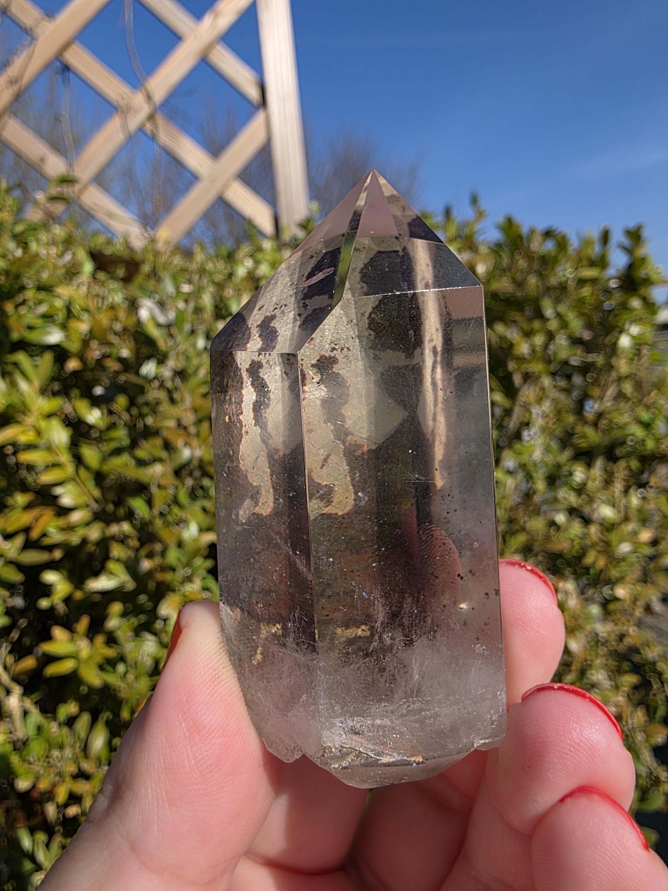 Garden Quartz Tower | Polished Lodolite Crystal Point | Natural Inclusion Quartz Decor
