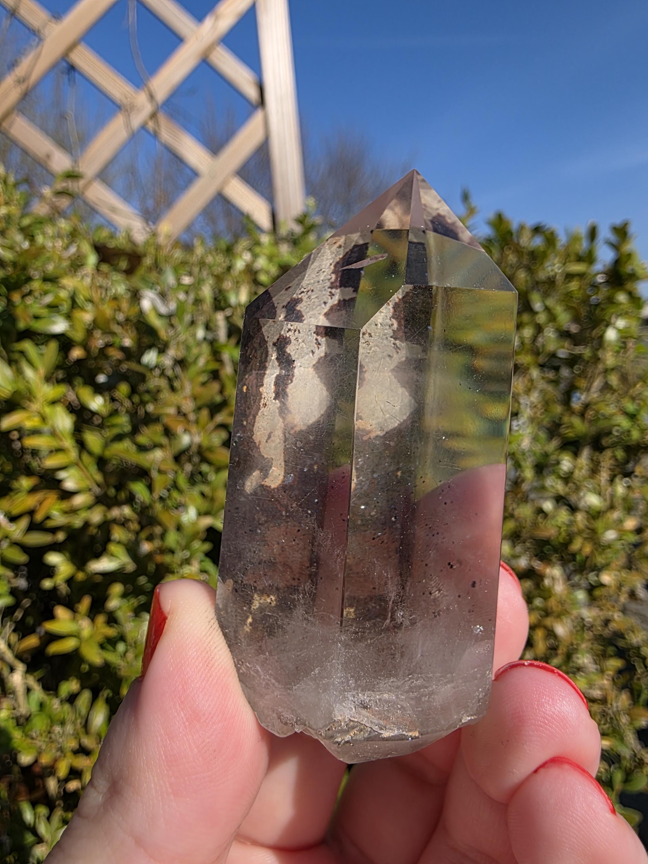 Garden Quartz Tower | Polished Lodolite Crystal Point | Natural Inclusion Quartz Decor