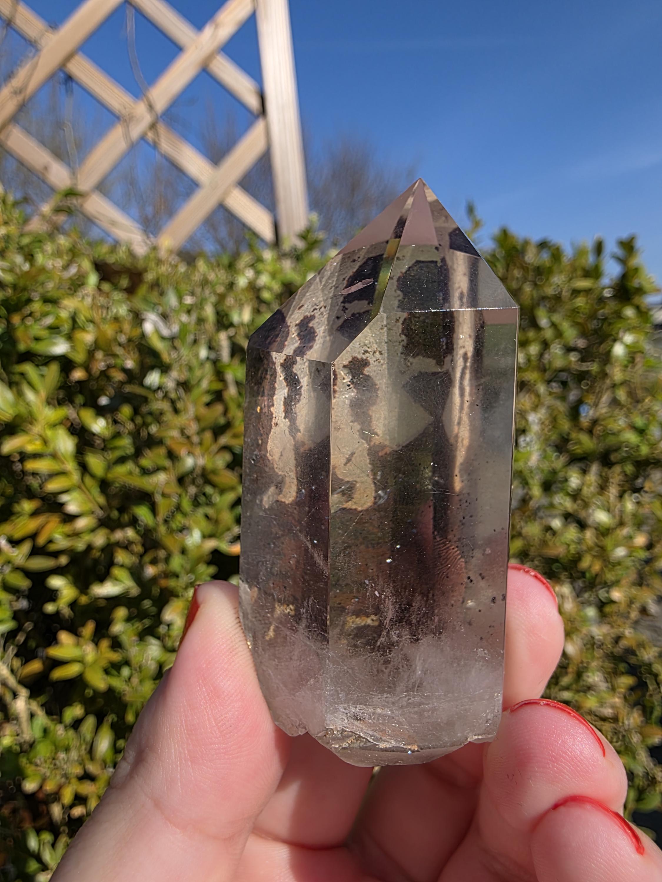 Garden Quartz Tower | Polished Lodolite Crystal Point | Natural Inclusion Quartz Decor