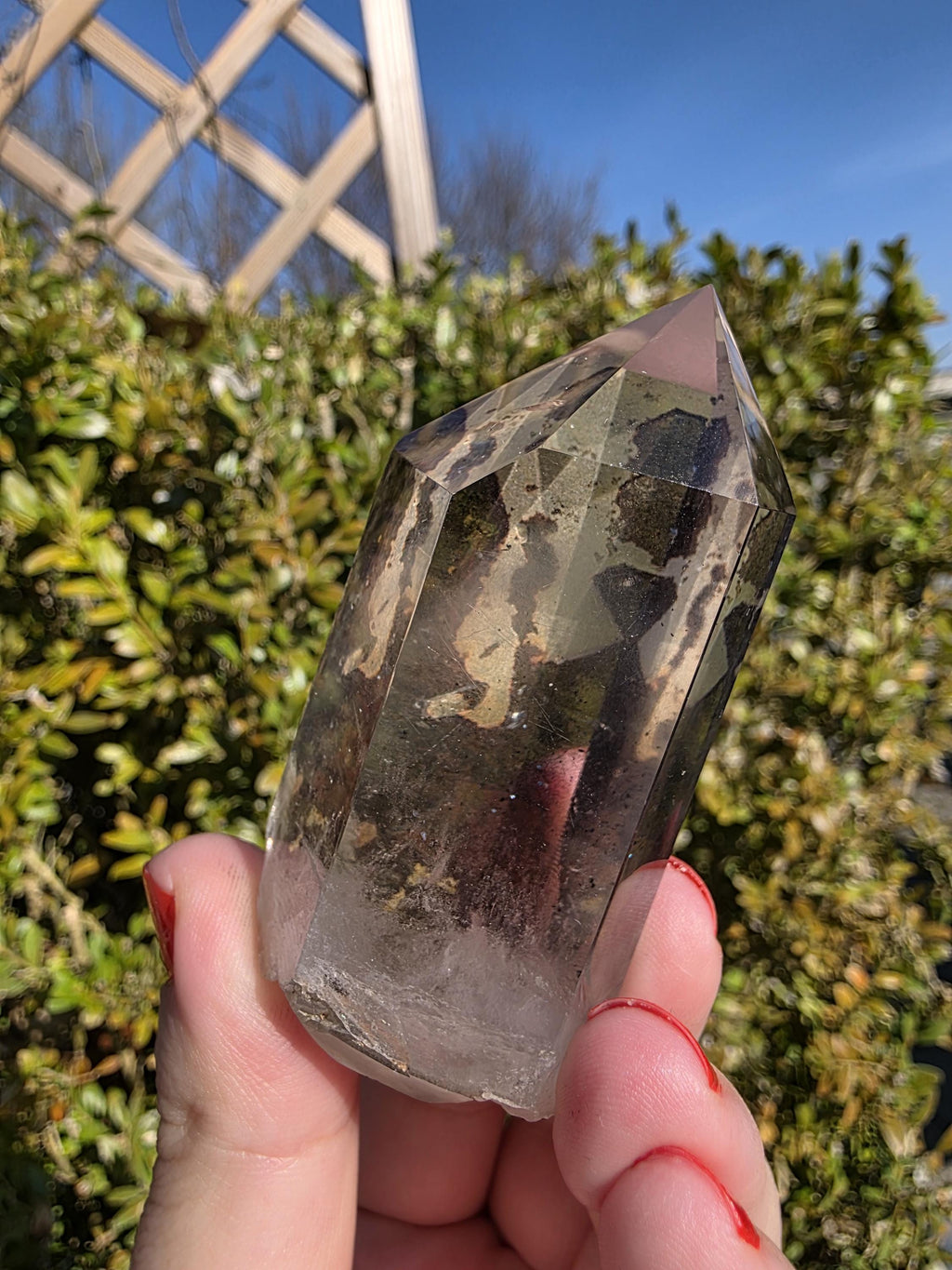 Garden Quartz Tower | Polished Lodolite Crystal Point | Natural Inclusion Quartz Decor