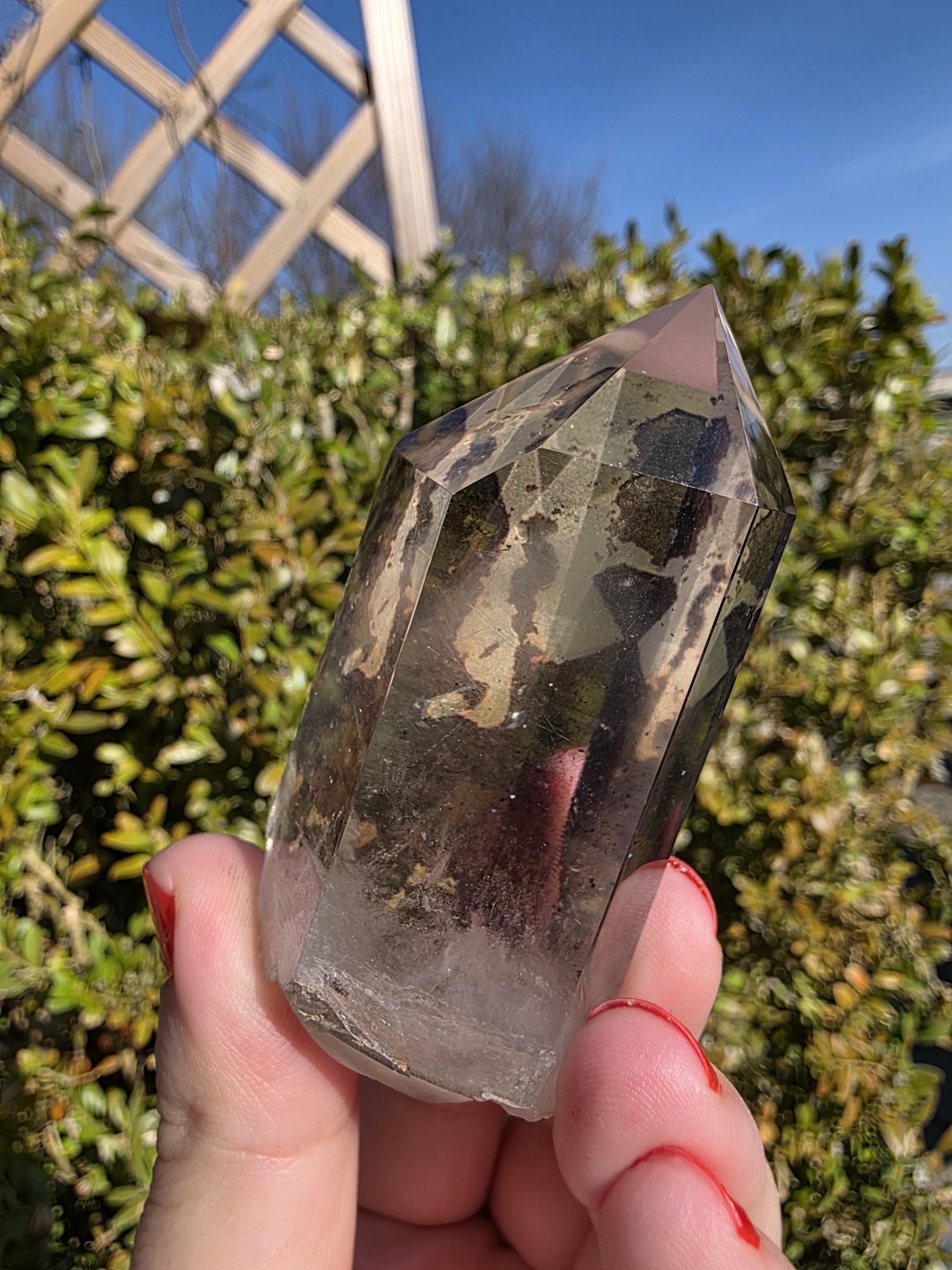 Garden Quartz Tower | Polished Lodolite Crystal Point | Natural Inclusion Quartz Decor