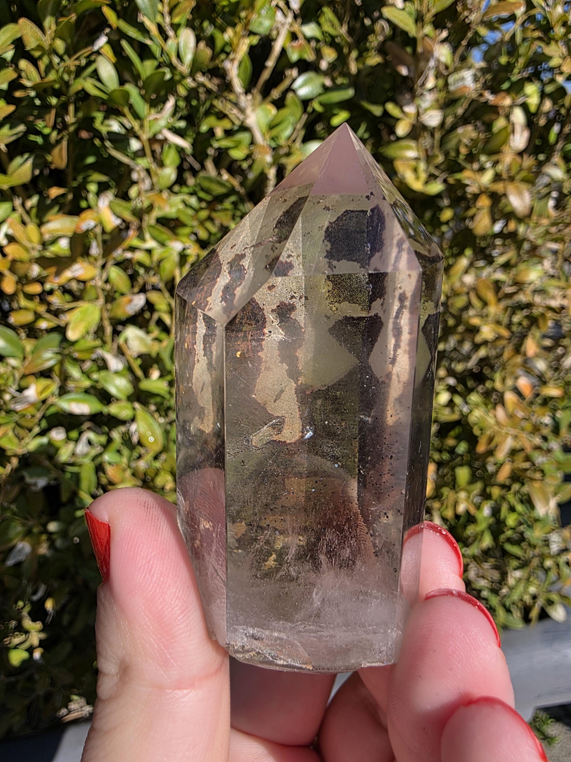 Garden Quartz Tower | Polished Lodolite Crystal Point | Natural Inclusion Quartz Decor