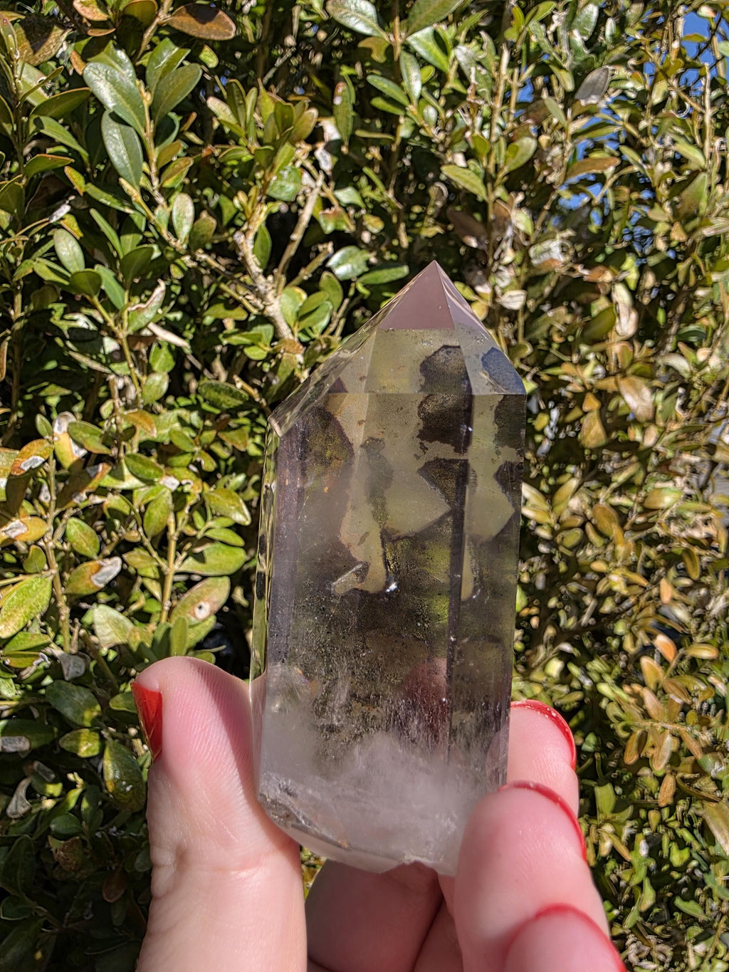 Garden Quartz Tower | Polished Lodolite Crystal Point | Natural Inclusion Quartz Decor