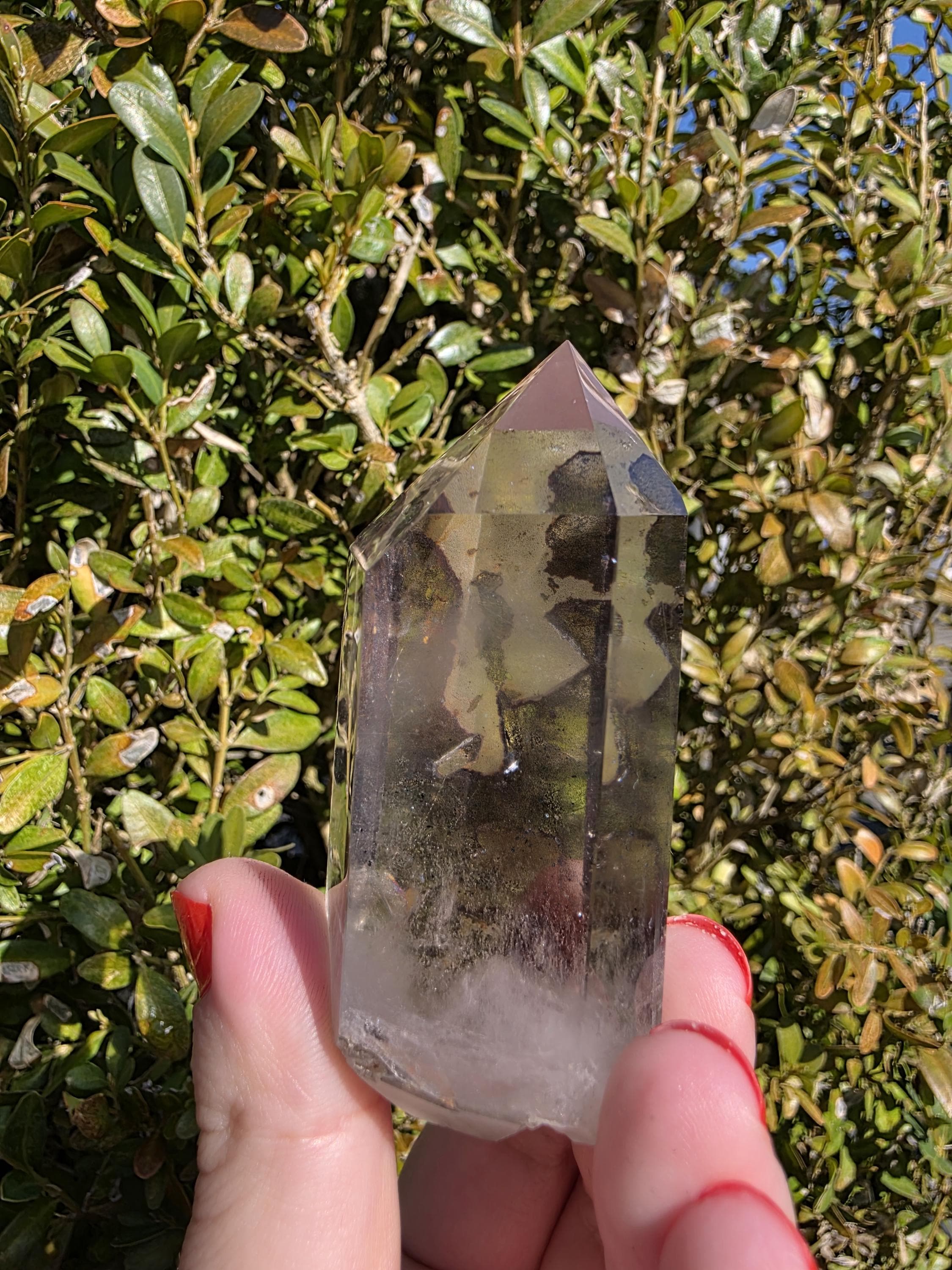 Garden Quartz Tower | Polished Lodolite Crystal Point | Natural Inclusion Quartz Decor