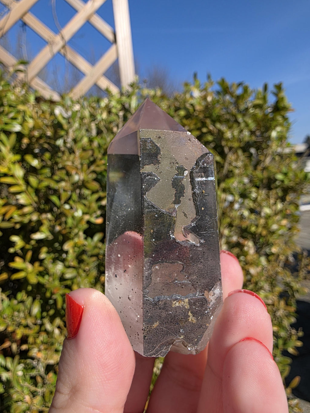Garden Quartz Tower | Polished Lodolite Crystal Point | Natural Inclusion Quartz Decor