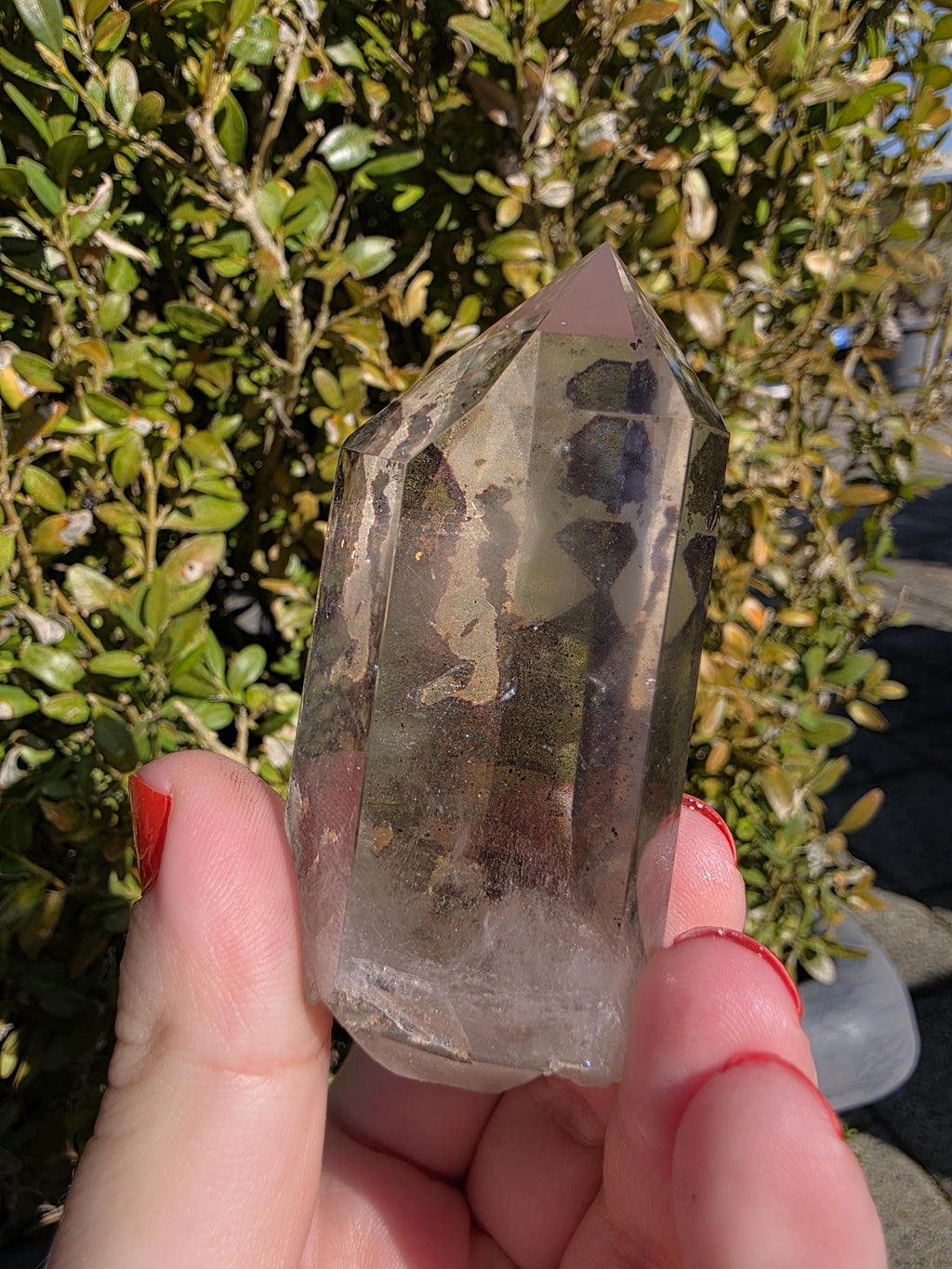 Garden Quartz Tower | Polished Lodolite Crystal Point | Natural Inclusion Quartz Decor