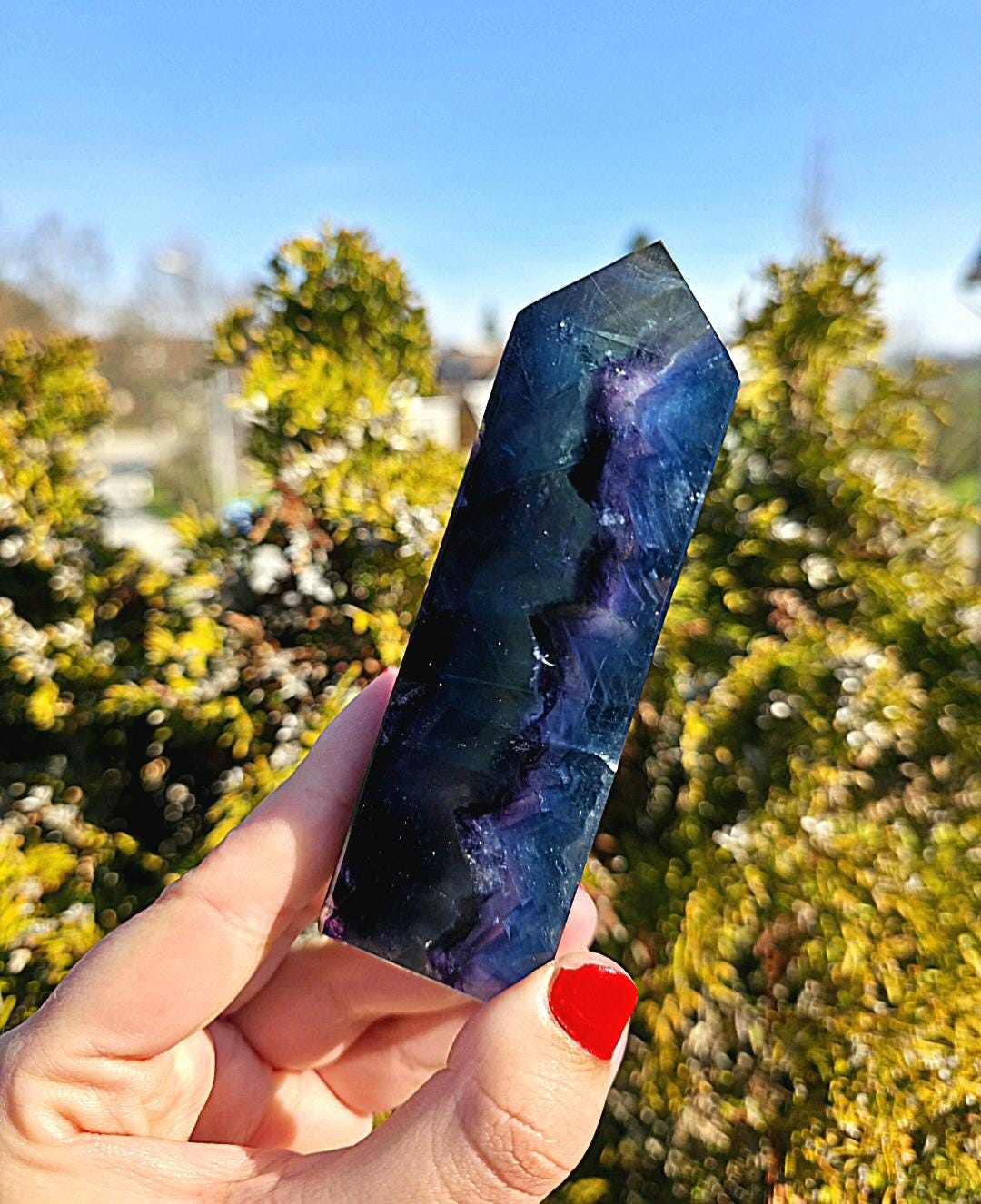 Polished Blue Fluorite Tower | Natural Crystal Decor, Clarity, Focus