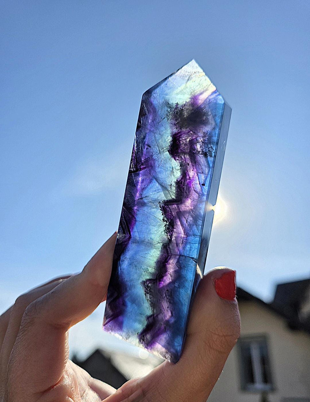 Polished Blue Fluorite Tower | Natural Crystal Decor, Clarity, Focus