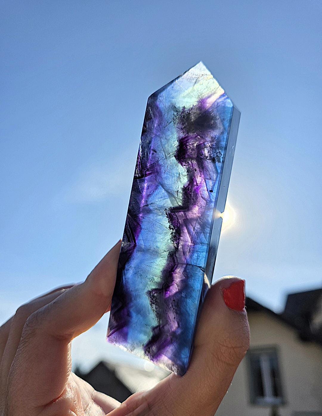Polished Blue Fluorite Tower | Natural Crystal Decor, Clarity, Focus