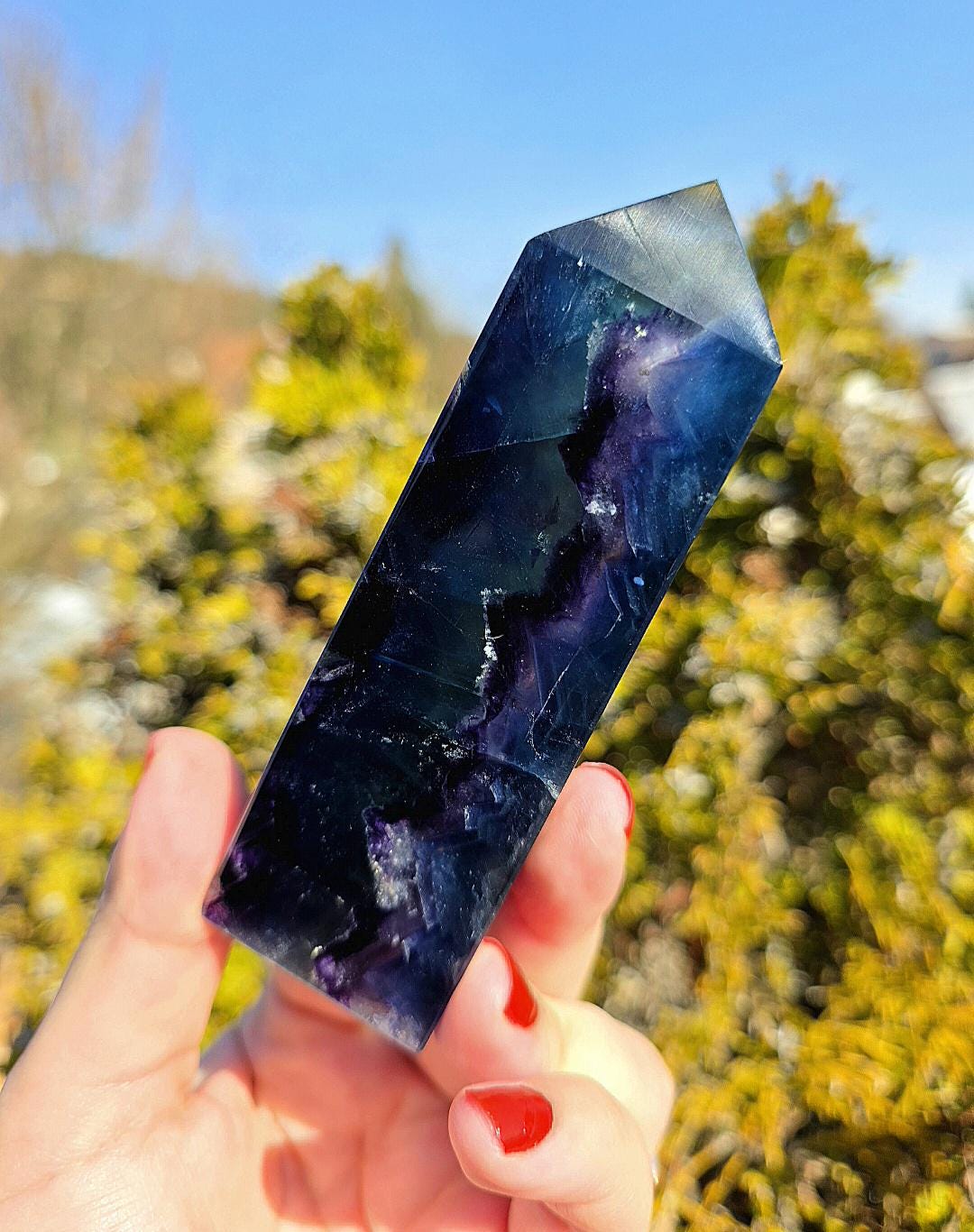 Polished Blue Fluorite Tower | Natural Crystal Decor, Clarity, Focus