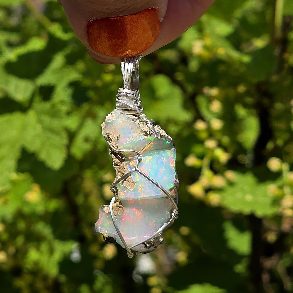 Raw Ethiopian Welo Opal Necklace | Wire Wrapped Pendant, 925 Sterling Silver Chain