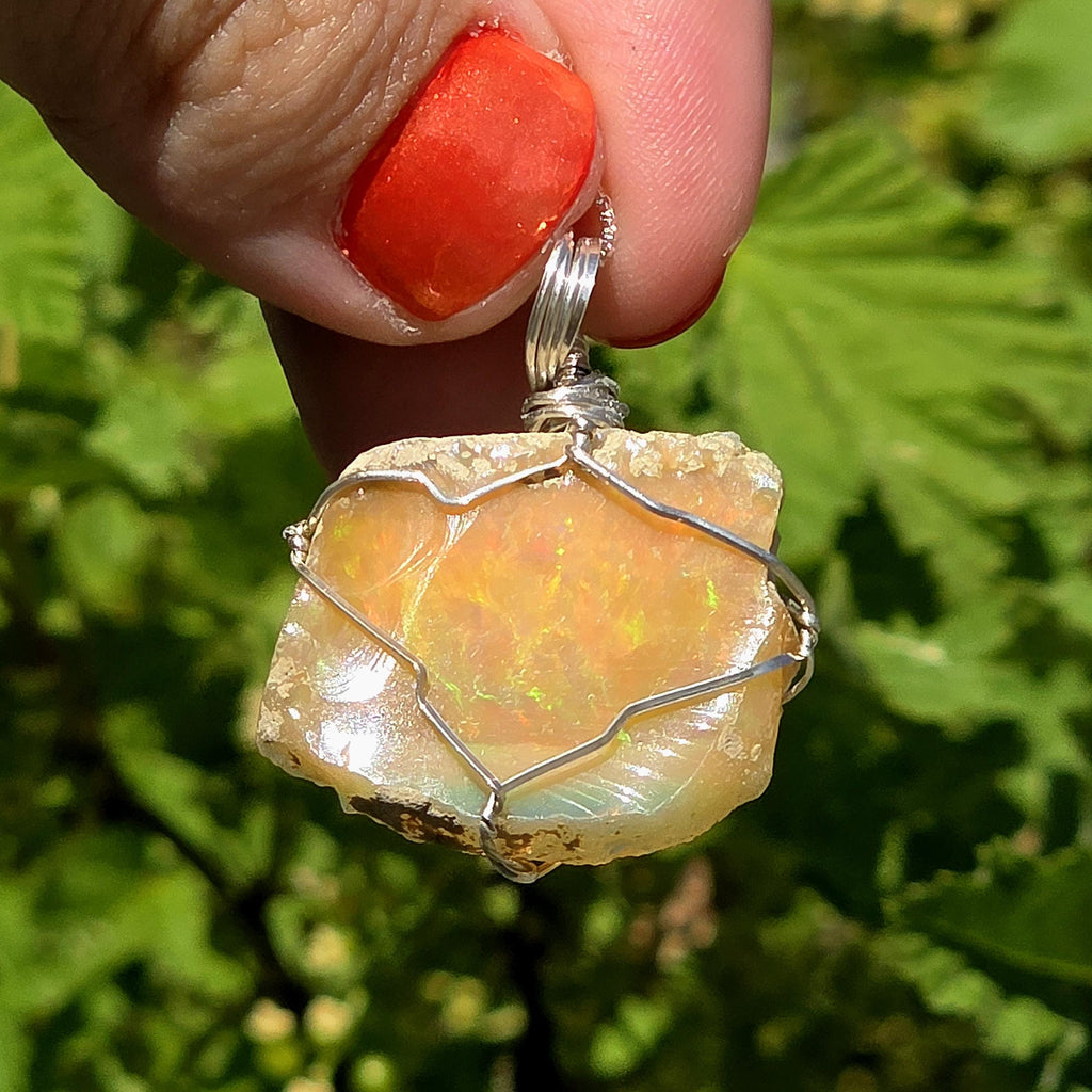 Raw Ethiopian Welo Opal Necklace | Wire Wrapped Pendant, 925 Sterling Silver Chain