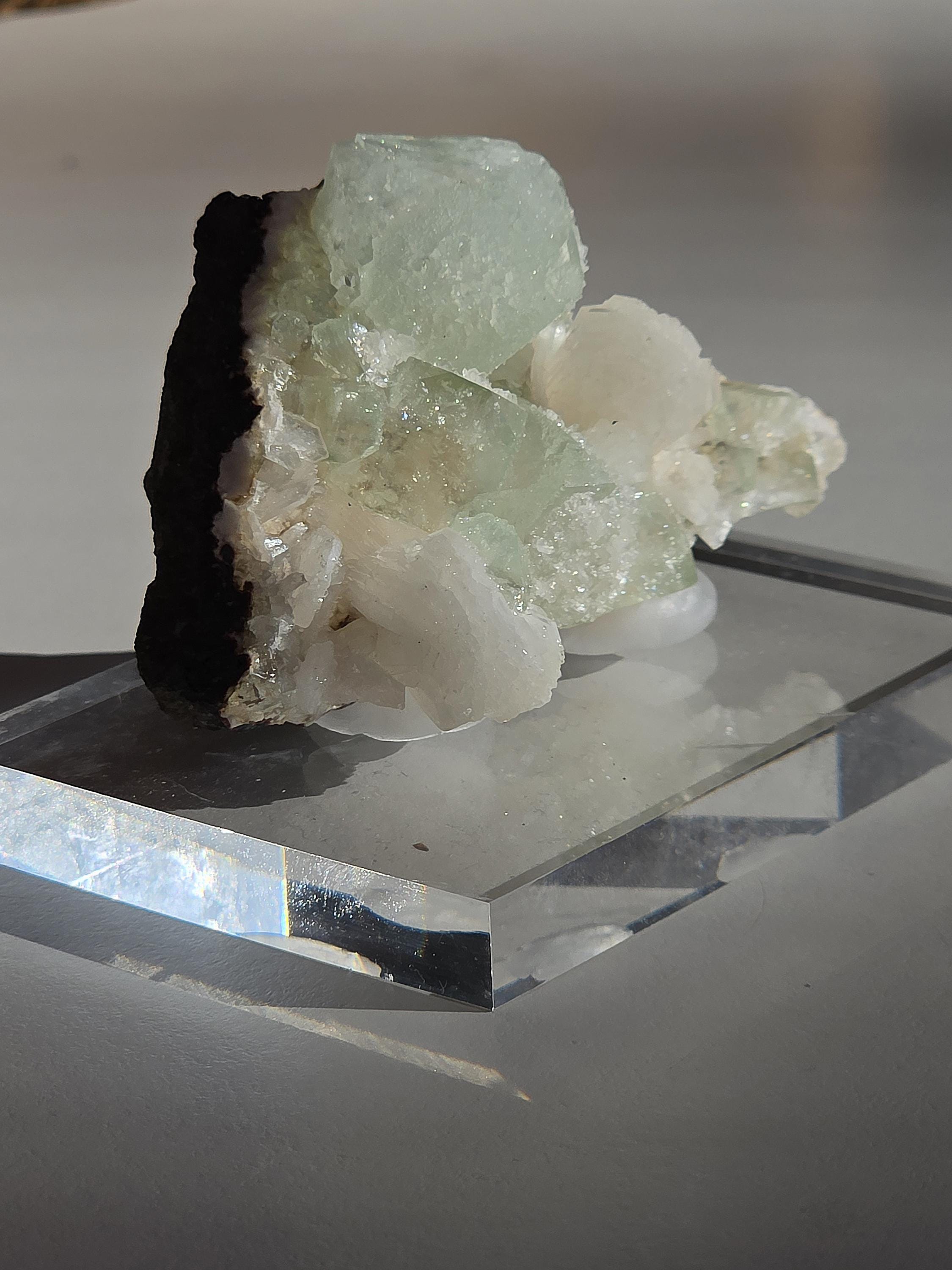 Mint Green Apophyllite with Stilbite | Natural Zeolite Crystal Specimen | Collector Mineral Display Decor