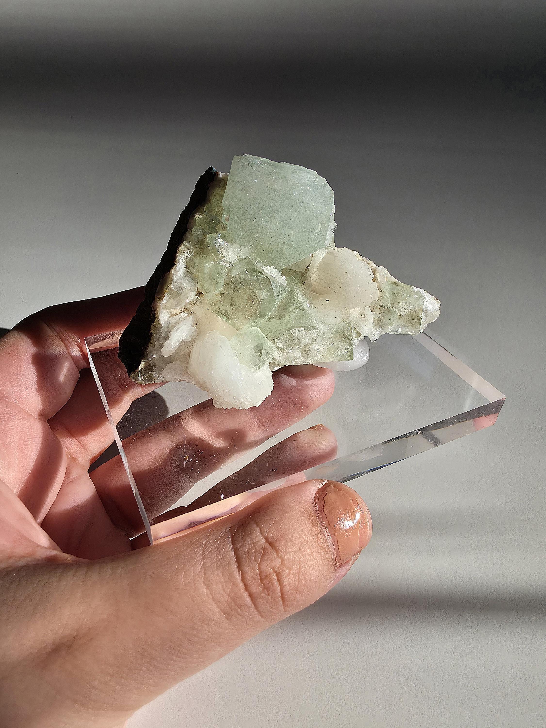 Mint Green Apophyllite with Stilbite | Natural Zeolite Crystal Specimen | Collector Mineral Display Decor