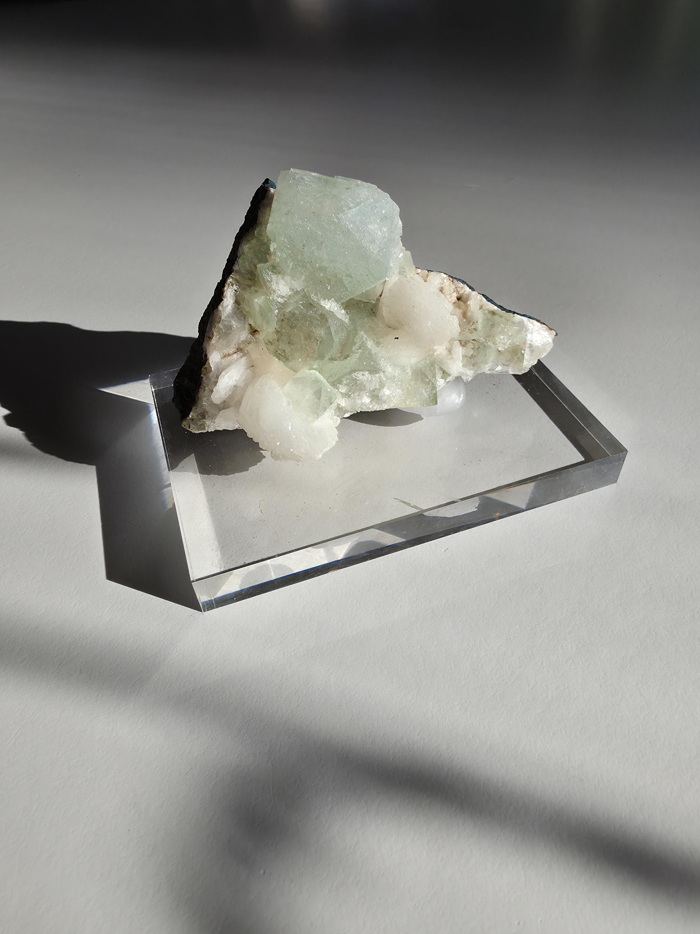 Mint Green Apophyllite with Stilbite | Natural Zeolite Crystal Specimen | Collector Mineral Display Decor