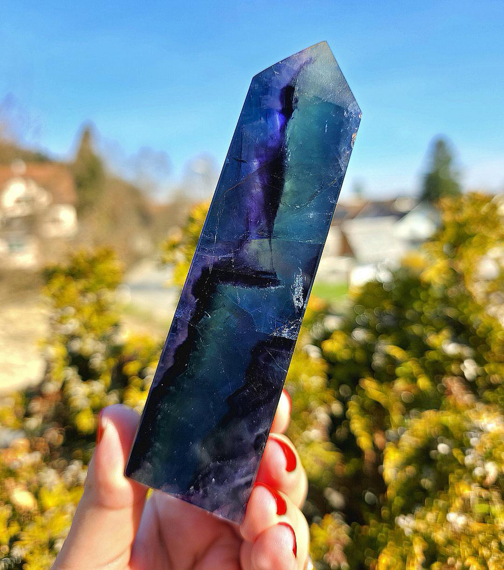 Blue Fluorite Tower | Polished Fluorite Point | Natural Blue Crystal Decor