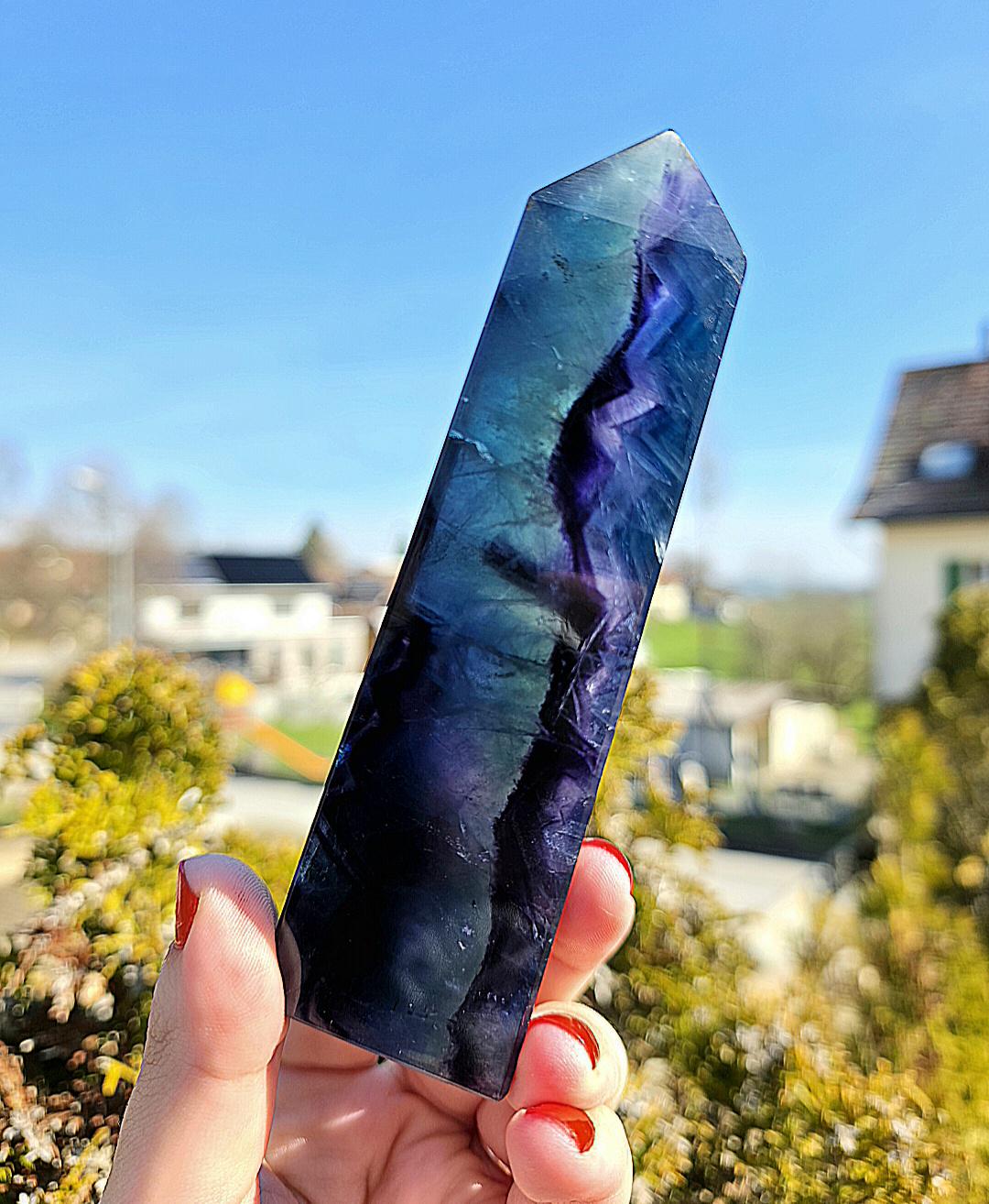 Blue Fluorite Tower | Polished Fluorite Point | Natural Blue Crystal Decor