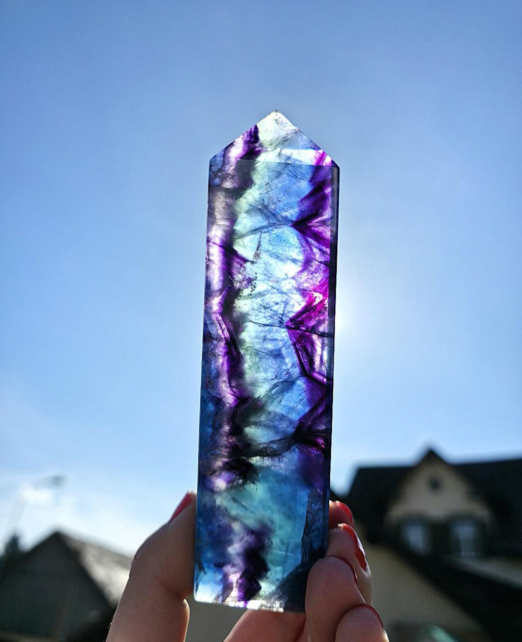 Blue Fluorite Tower | Polished Fluorite Point | Natural Blue Crystal Decor