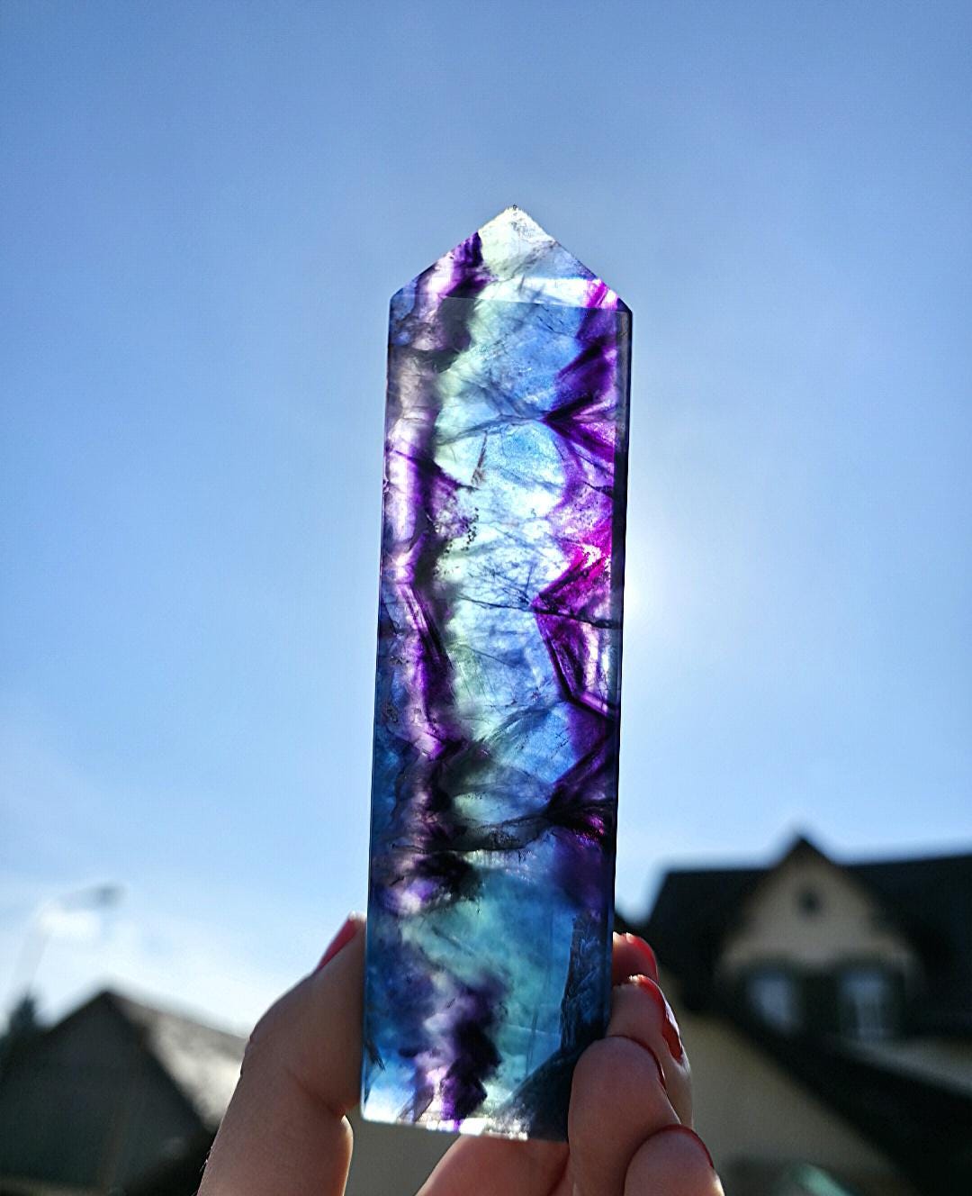 Blue Fluorite Tower | Polished Fluorite Point | Natural Blue Crystal Decor