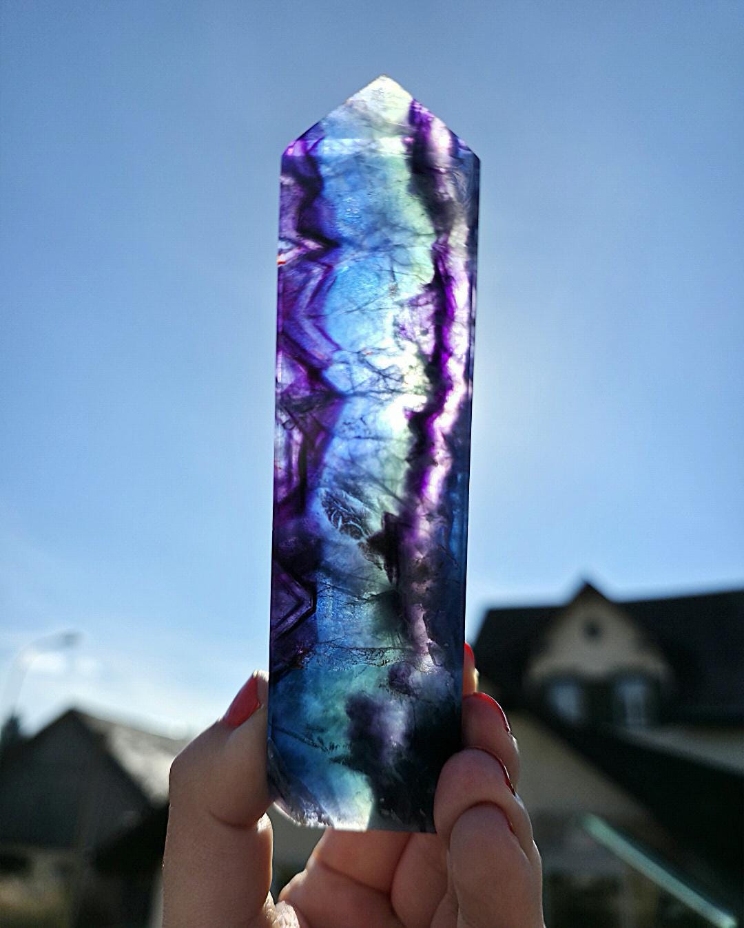 Blue Fluorite Tower | Polished Fluorite Point | Natural Blue Crystal Decor