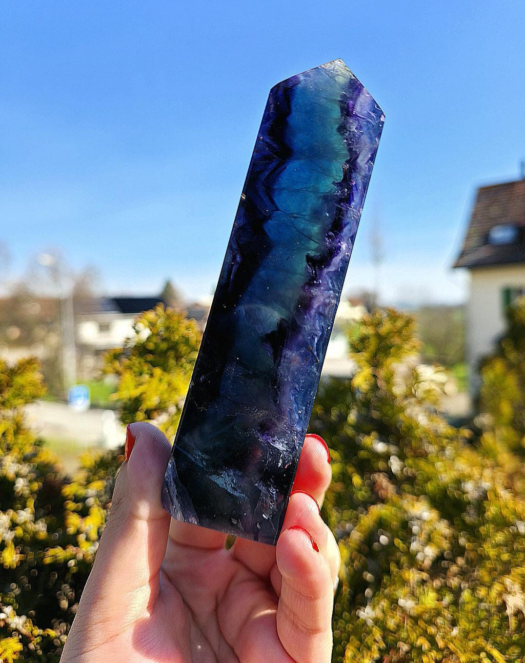 Blue Fluorite Tower | Polished Fluorite Point | Natural Blue Crystal Decor