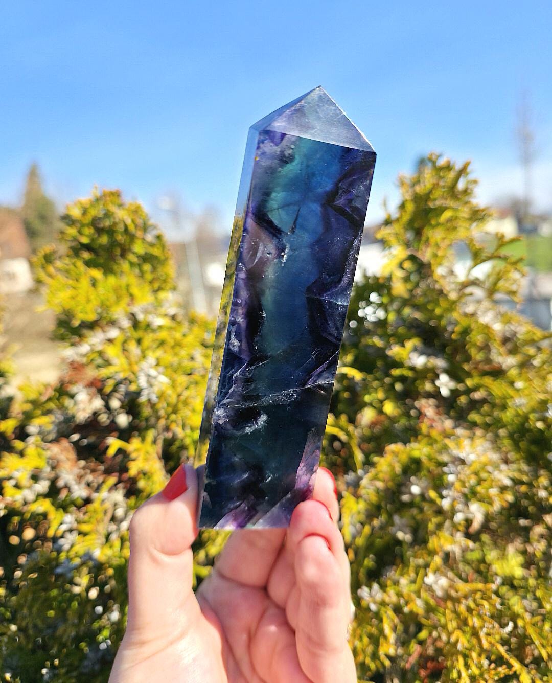 Blue Fluorite Tower | Polished Fluorite Point | Natural Blue Crystal Decor
