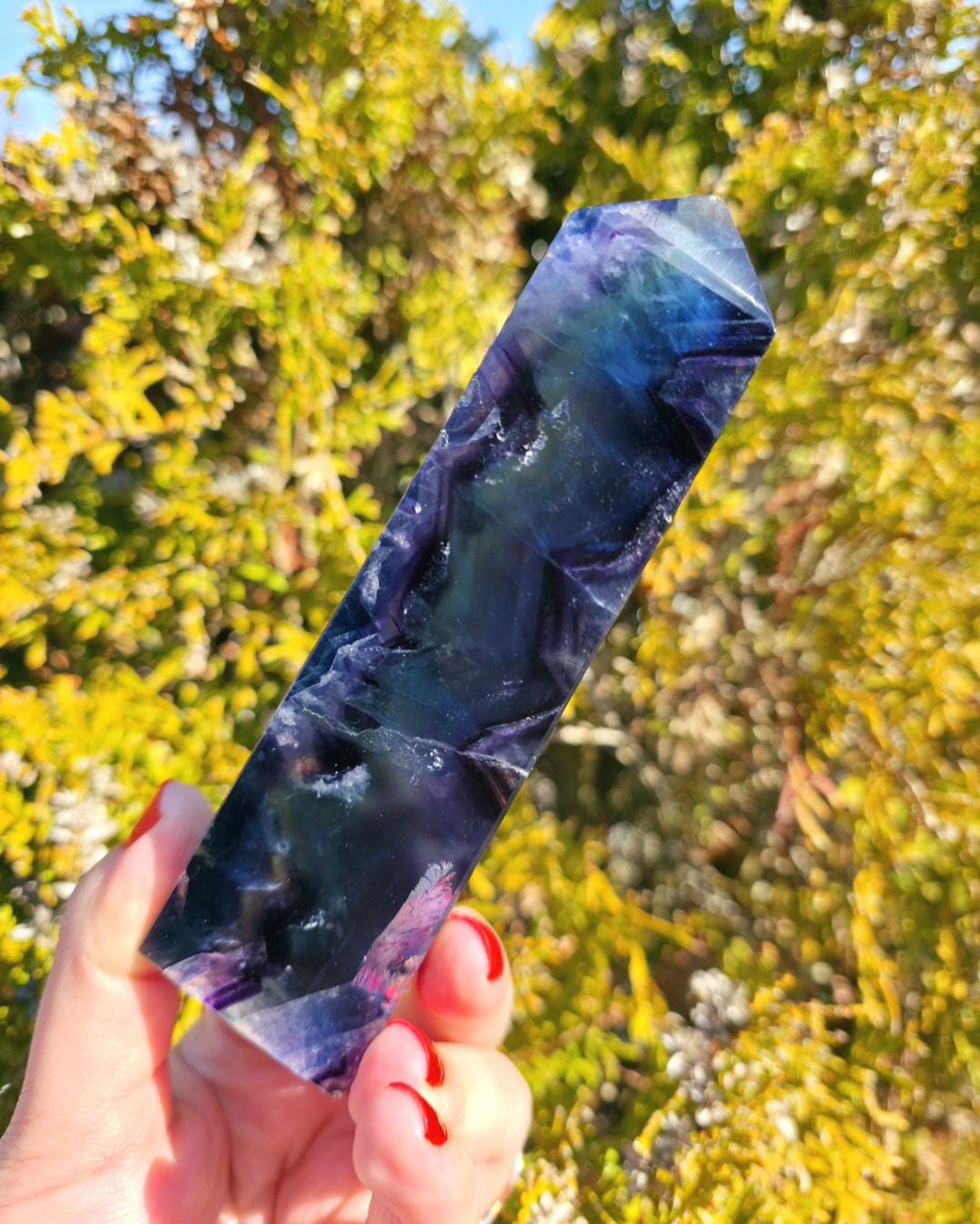 Blue Fluorite Tower | Polished Fluorite Point | Natural Blue Crystal Decor
