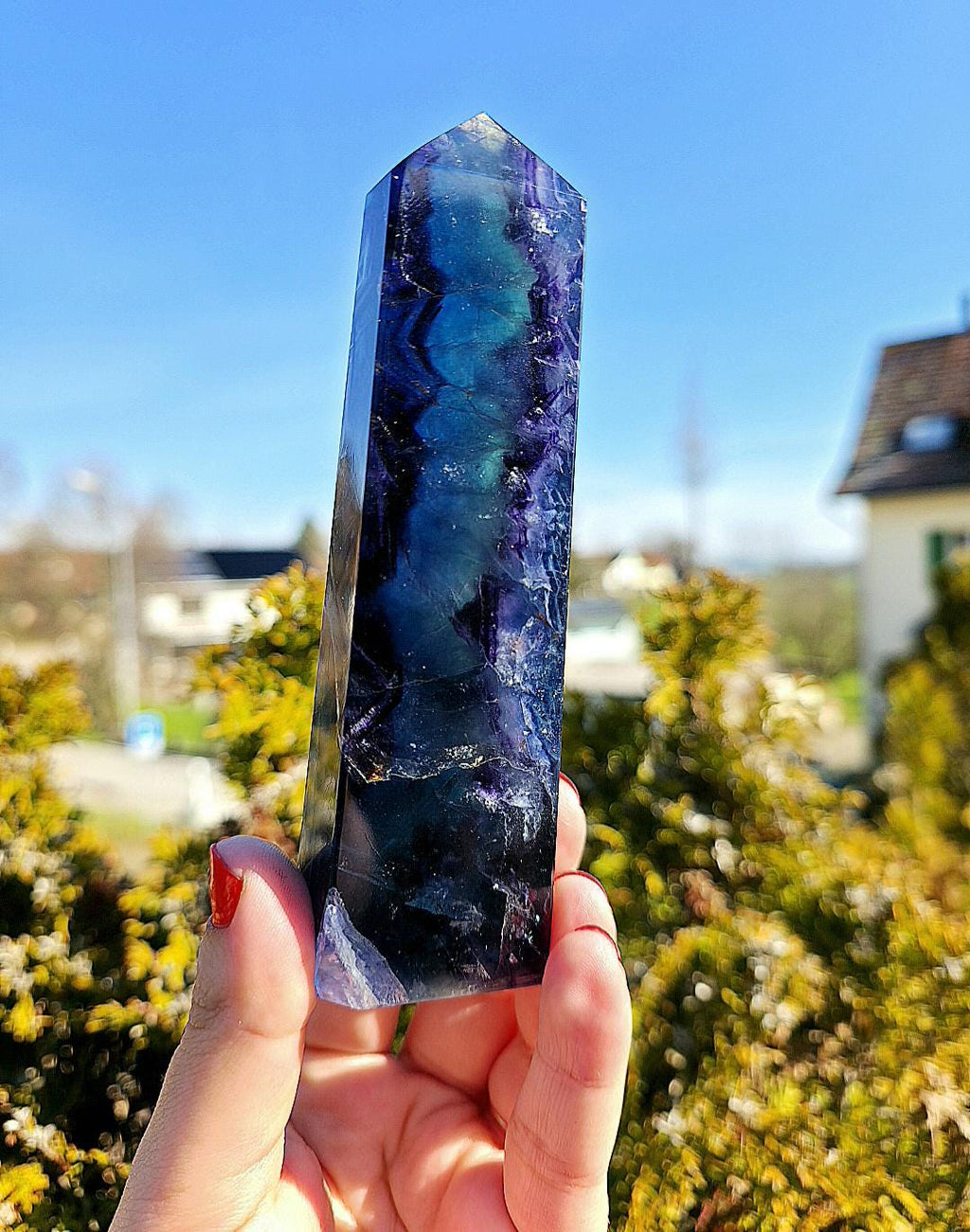Blue Fluorite Tower | Polished Fluorite Point | Natural Blue Crystal Decor