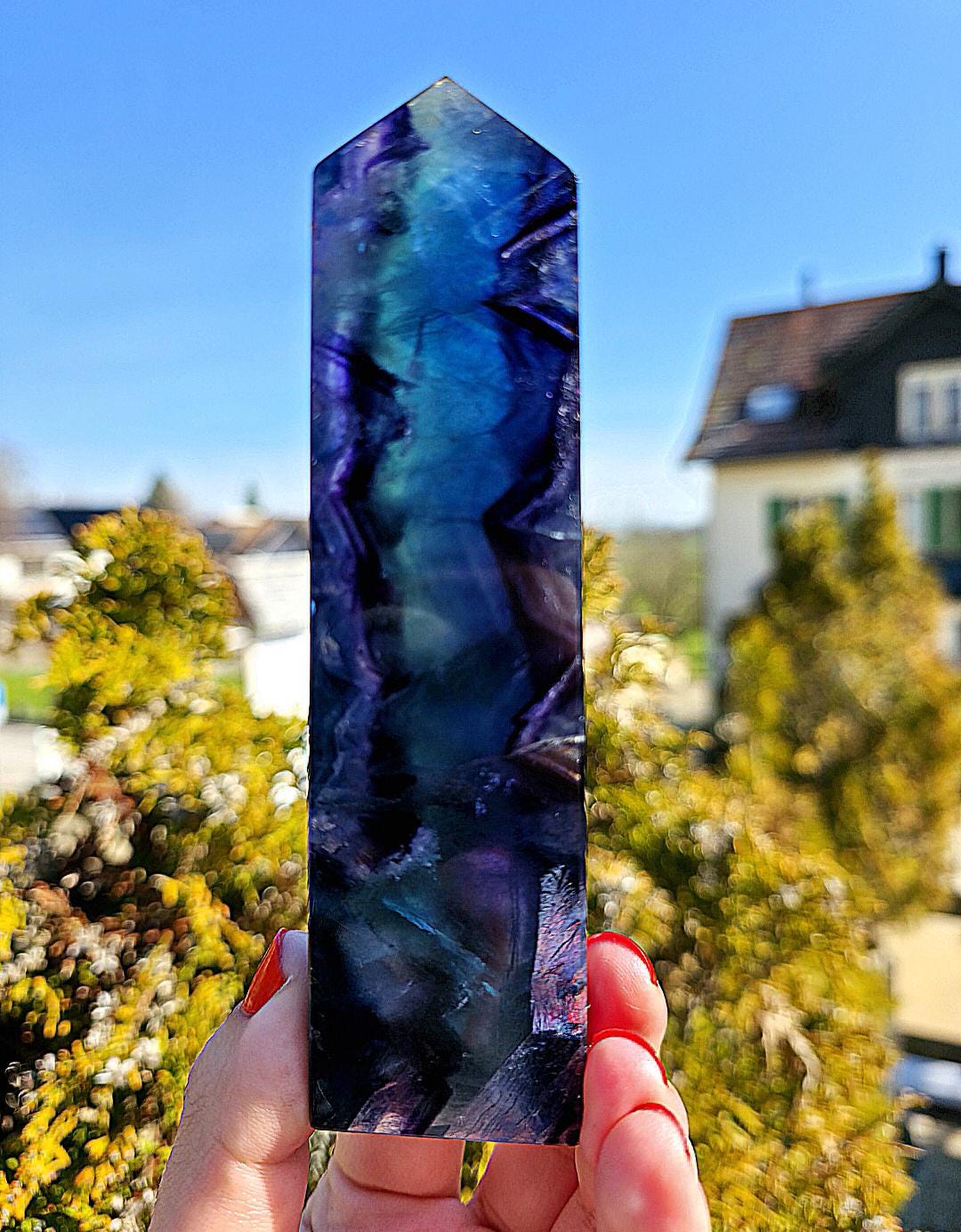 Blue Fluorite Tower | Polished Fluorite Point | Natural Blue Crystal Decor