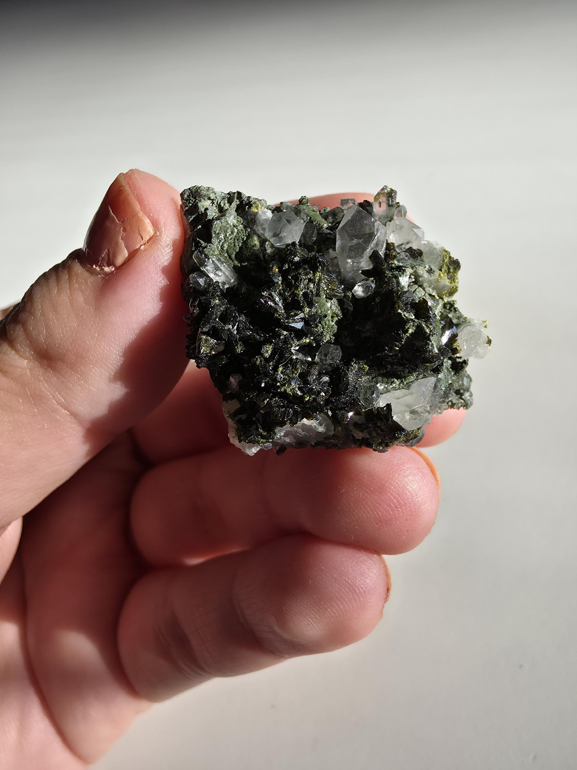Epidote Specimen | Natural Green Crystal Cluster | Collector Mineral Display Decor