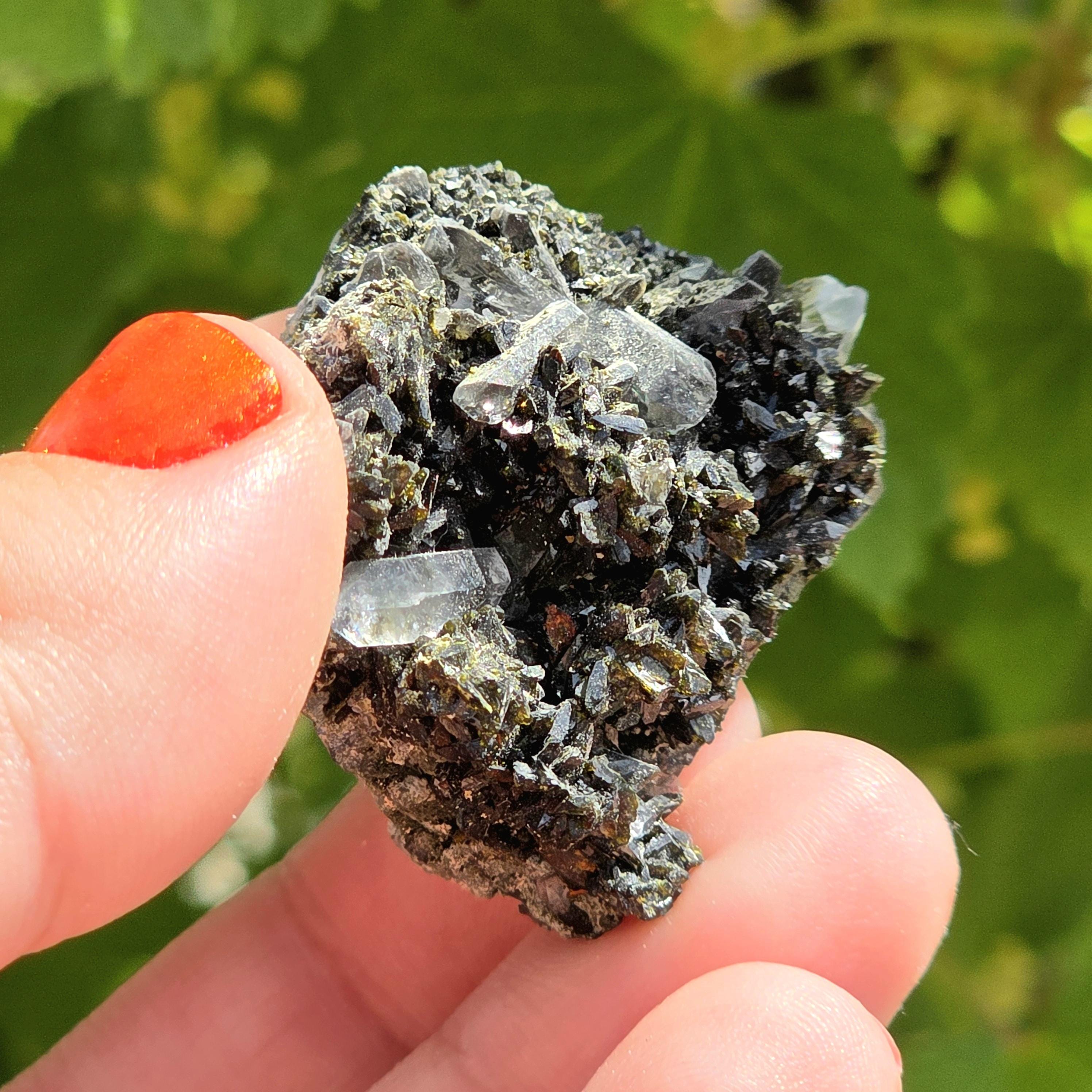 Epidote Specimen | Natural Green Crystal Cluster | Collector Mineral Display Decor