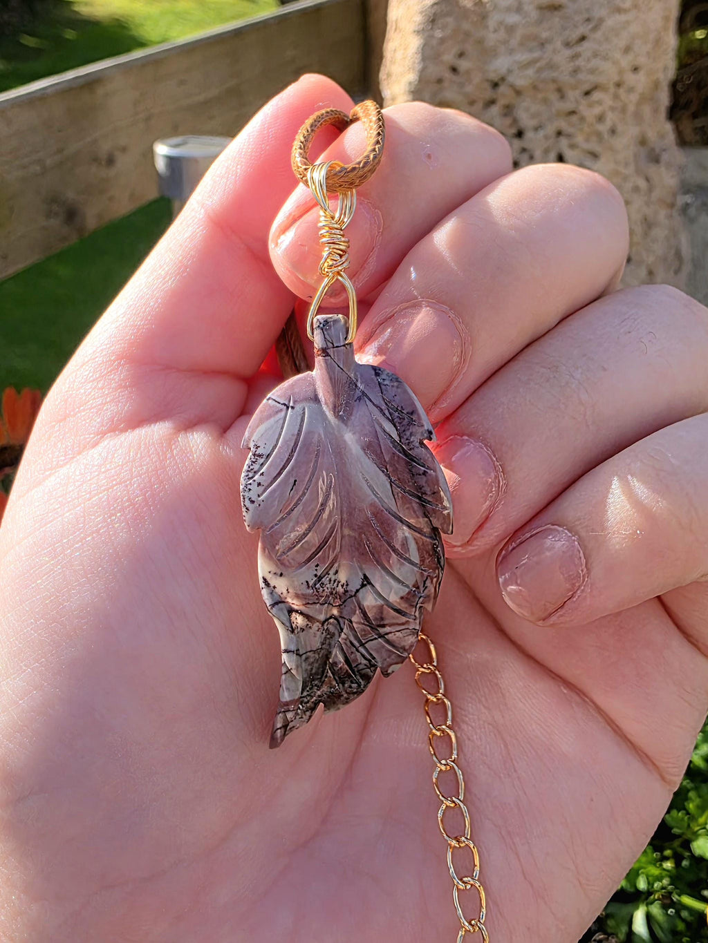 Polychrome Jasper Leaf Necklace, Desert Jasper Pendant, Earth Tone Crystal Jewelry, Natural Stone Leaf, Boho Necklace