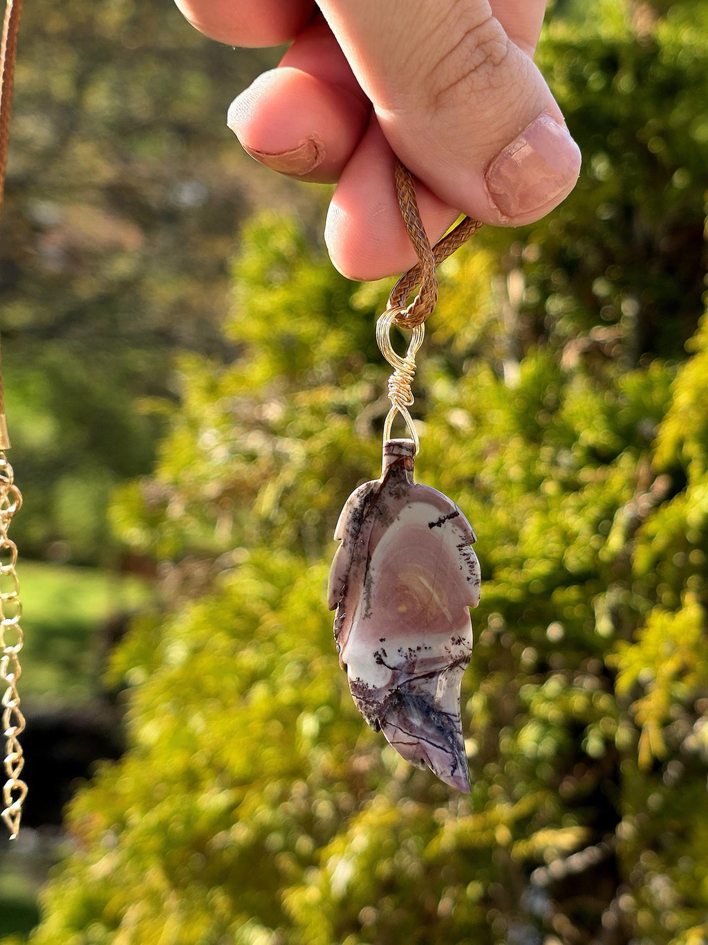 Polychrome Jasper Leaf Necklace, Desert Jasper Pendant, Earth Tone Crystal Jewelry, Natural Stone Leaf, Boho Necklace