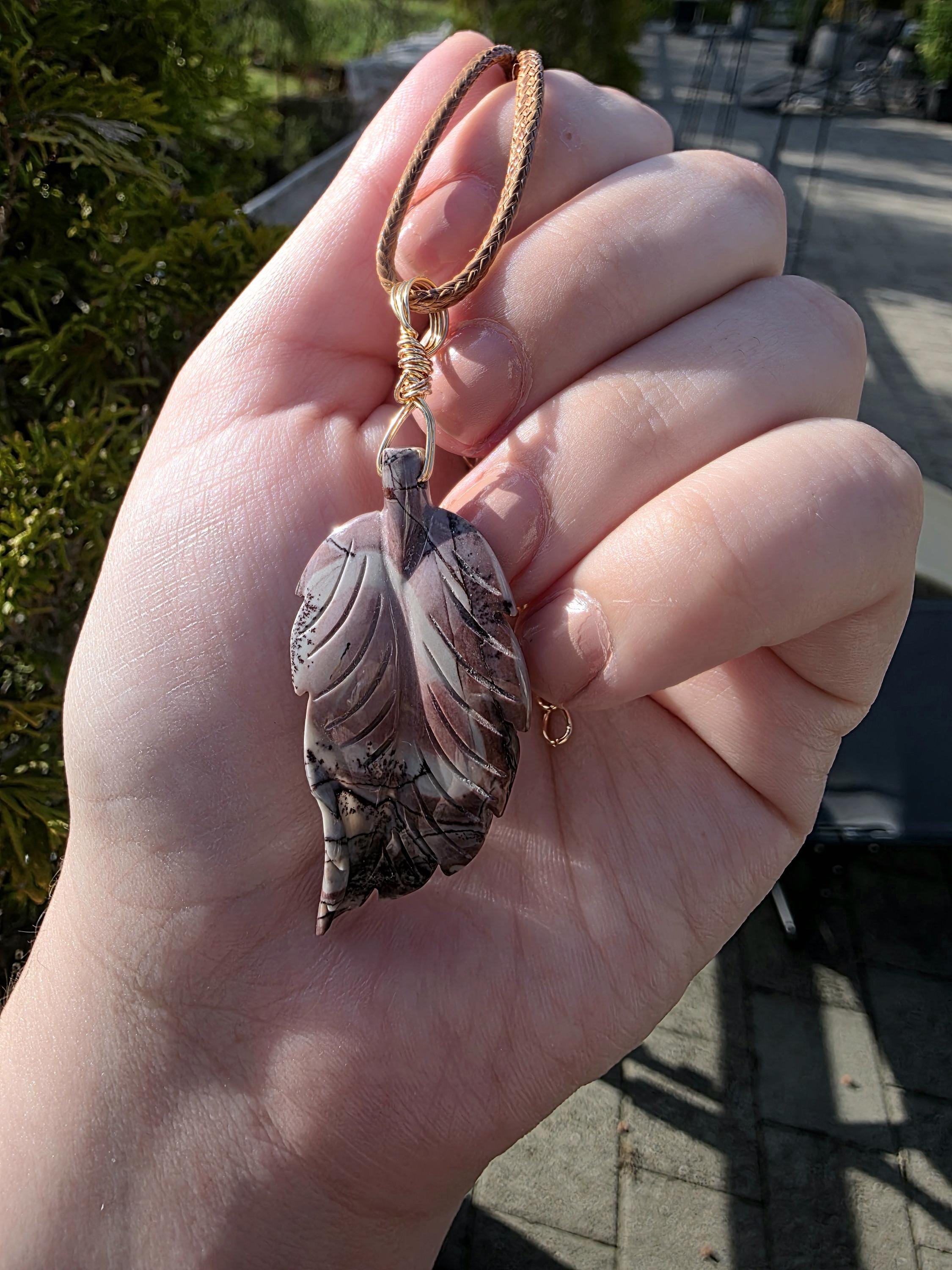 Polychrome Jasper Leaf Necklace, Desert Jasper Pendant, Earth Tone Crystal Jewelry, Natural Stone Leaf, Boho Necklace