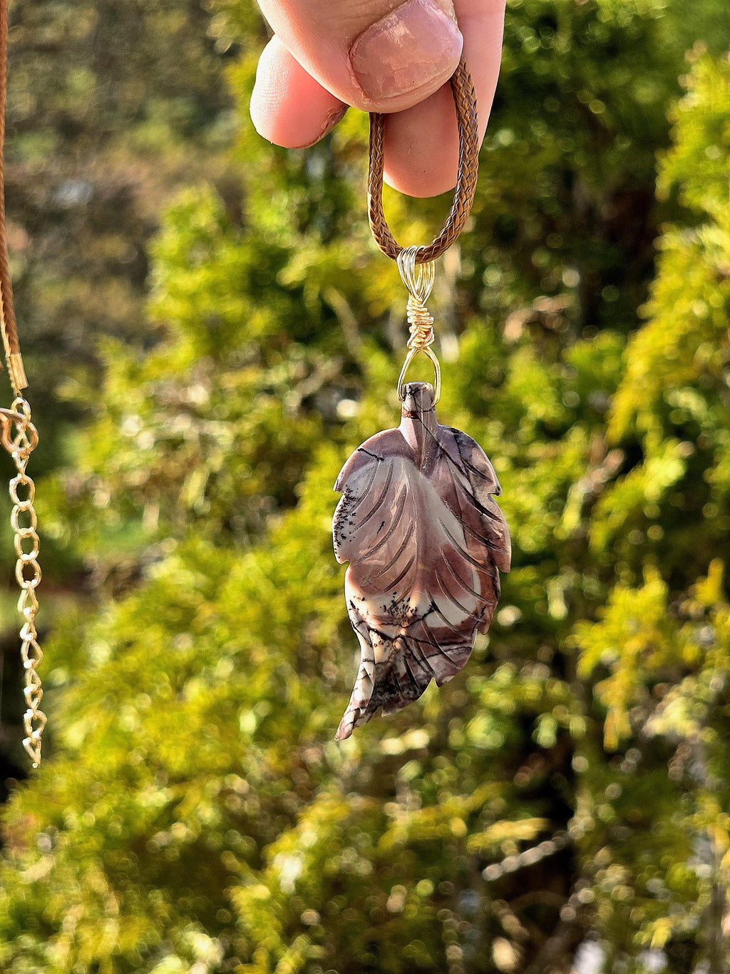 Polychrome Jasper Leaf Necklace, Desert Jasper Pendant, Earth Tone Crystal Jewelry, Natural Stone Leaf, Boho Necklace