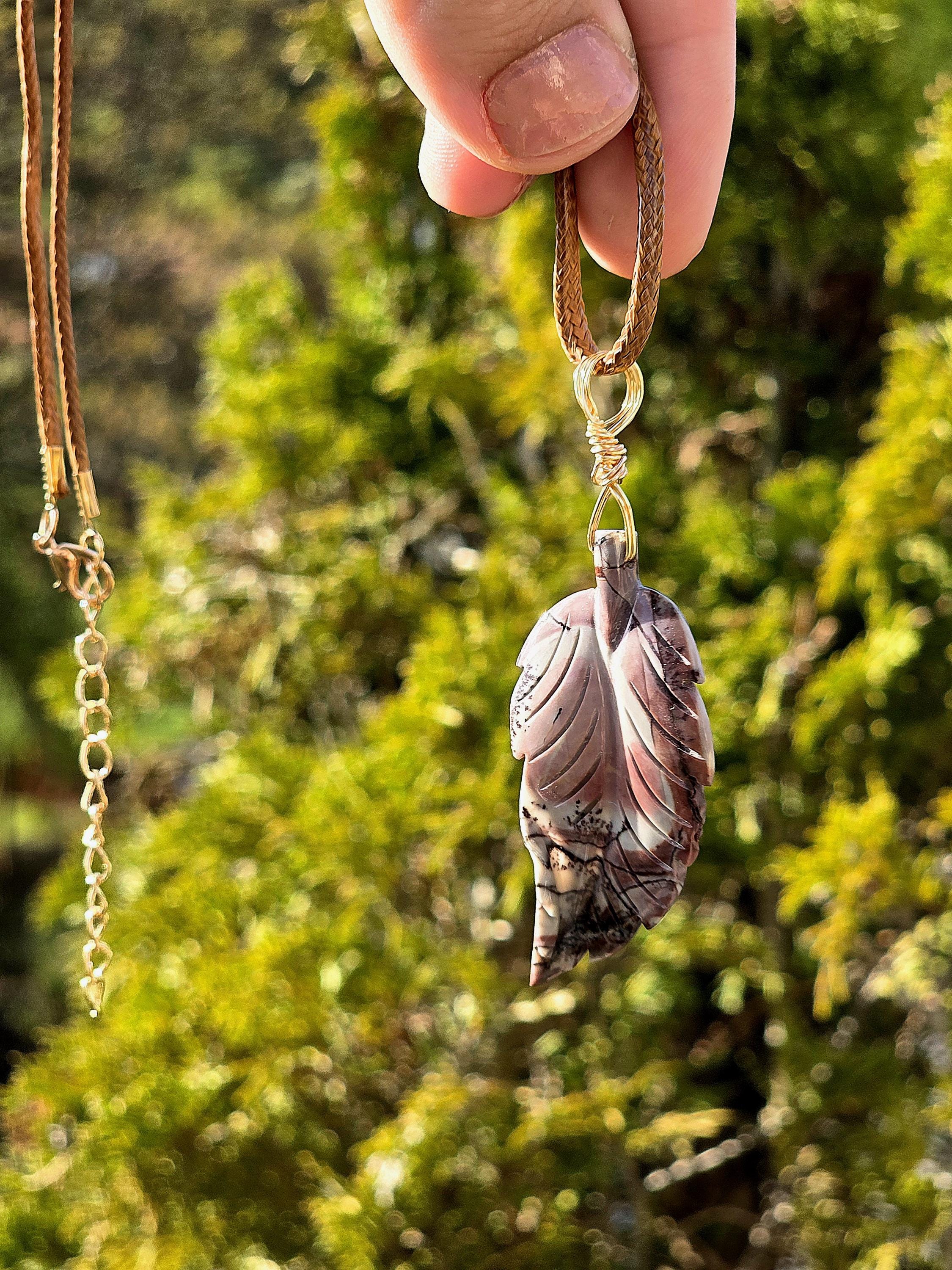 Polychrome Jasper Leaf Necklace, Desert Jasper Pendant, Earth Tone Crystal Jewelry, Natural Stone Leaf, Boho Necklace