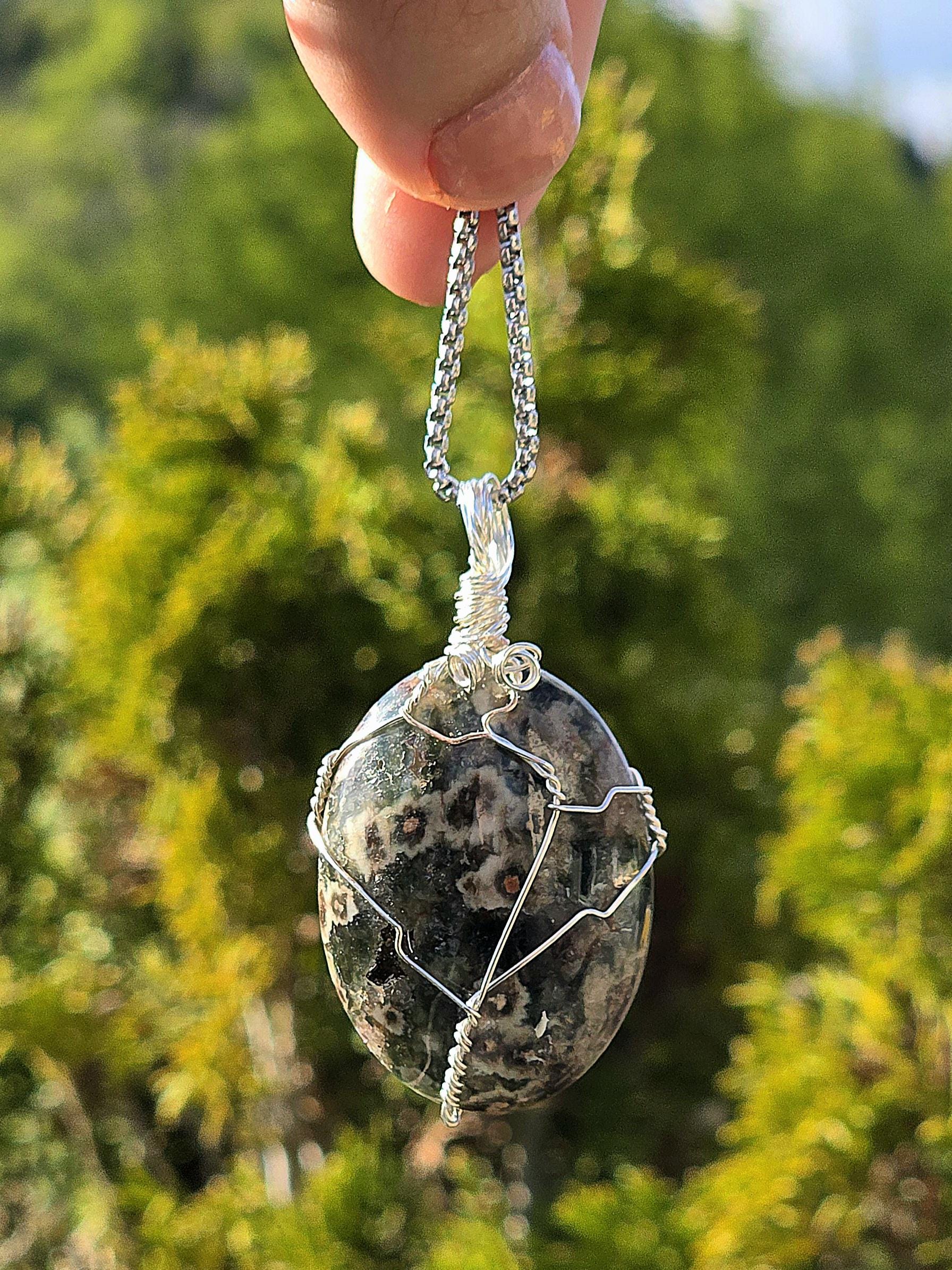 Ocean Jasper Necklace Stainless Steel | Orbicular Jasper Pendant | Green Jasper Necklace | Crystal Jewelry Gift | Natural Stone Necklace